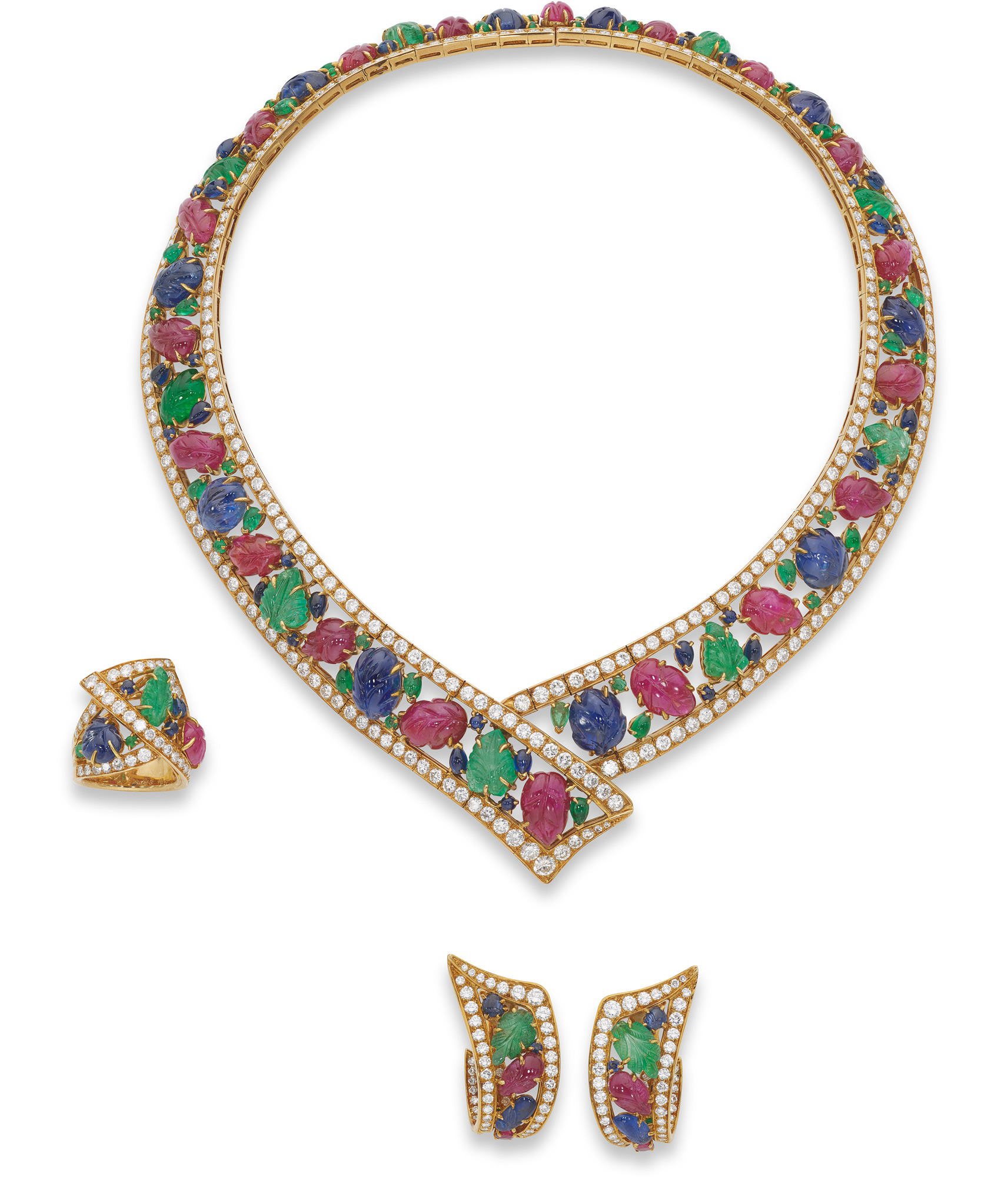 <p><strong>MAUBOUSSIN </strong><em>Gem-set and diamond parure</em>, circa 1991</p>
