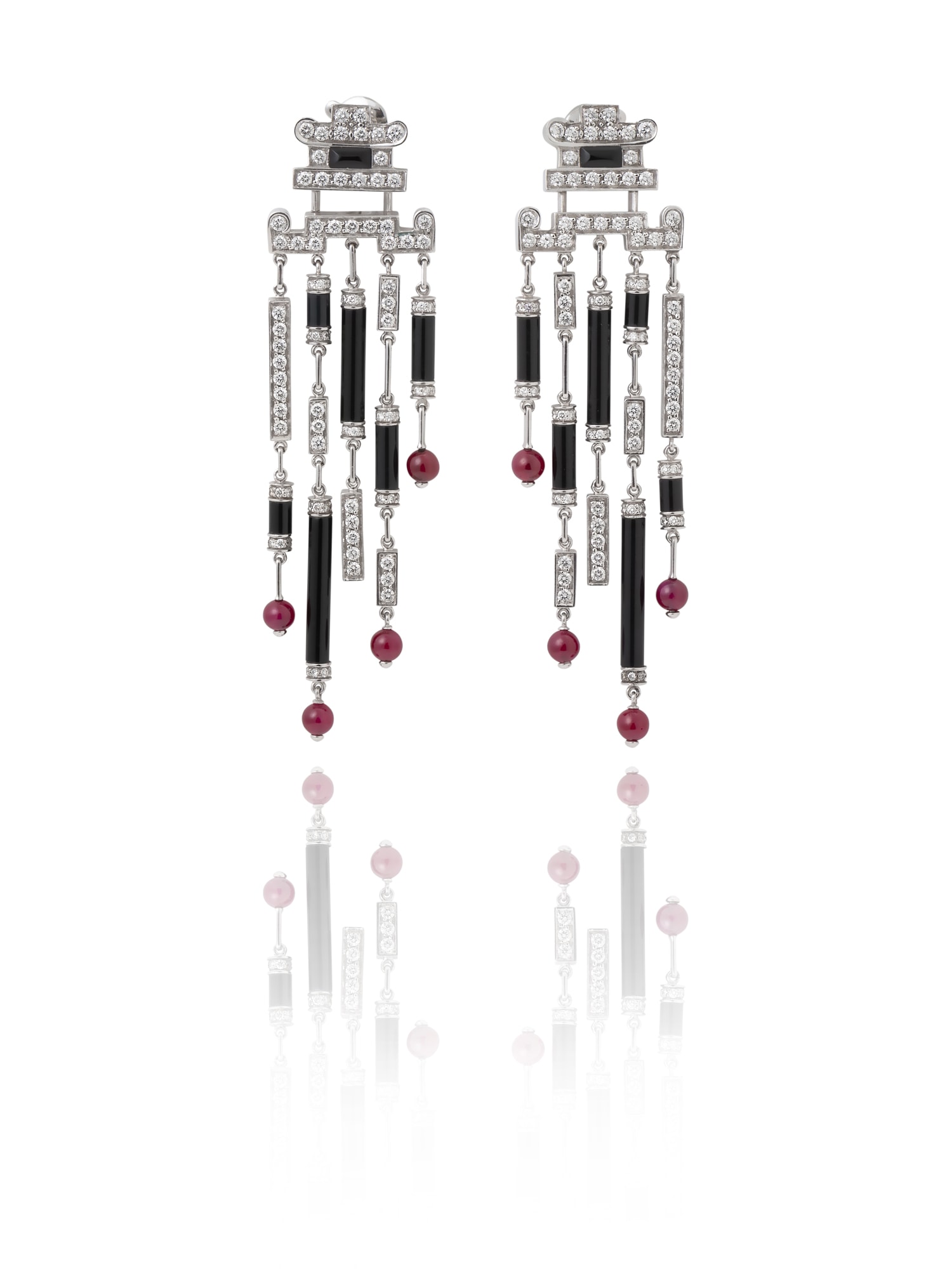 <p><strong>CARTIER</strong>&nbsp;<em>Pair of diamond, ruby, onyx ear clips, &#39;Baiser du dragon&#39;</em></p>
