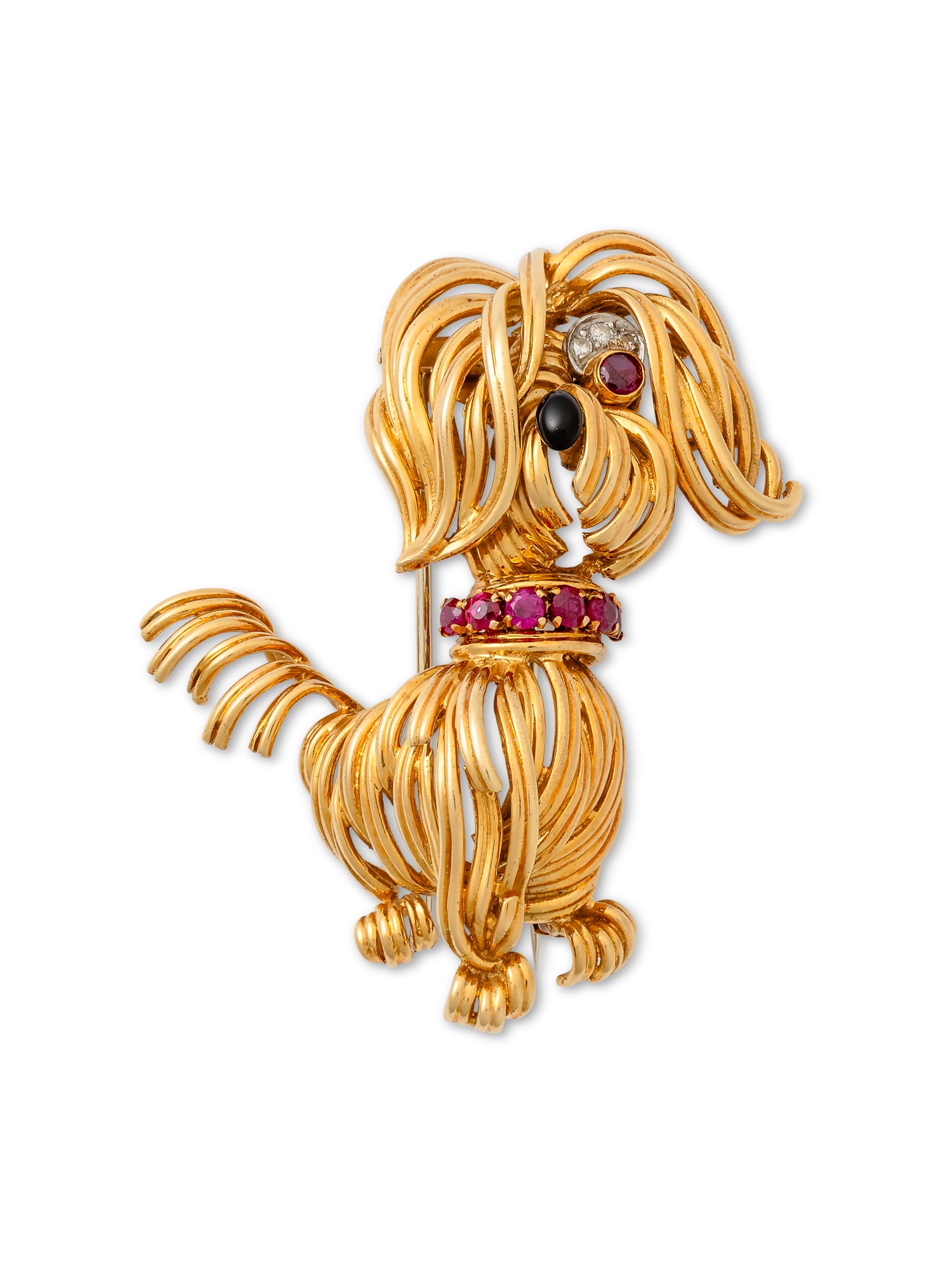 <p><strong>VAN CLEEF &amp; ARPELS&nbsp;</strong><em>Gold, ruby, onyx and diamond brooch</em></p>
