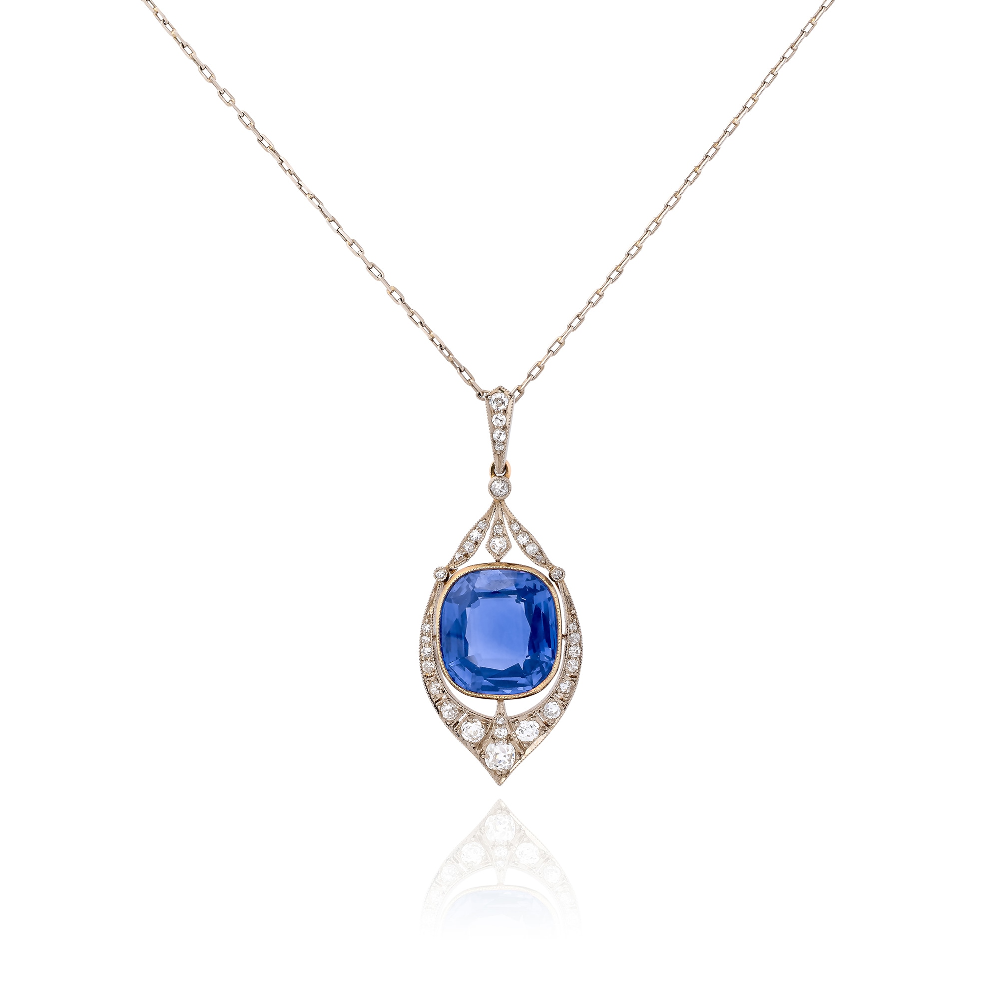 <p><em>Colour-change sapphire and diamond pendent necklace</em></p>
