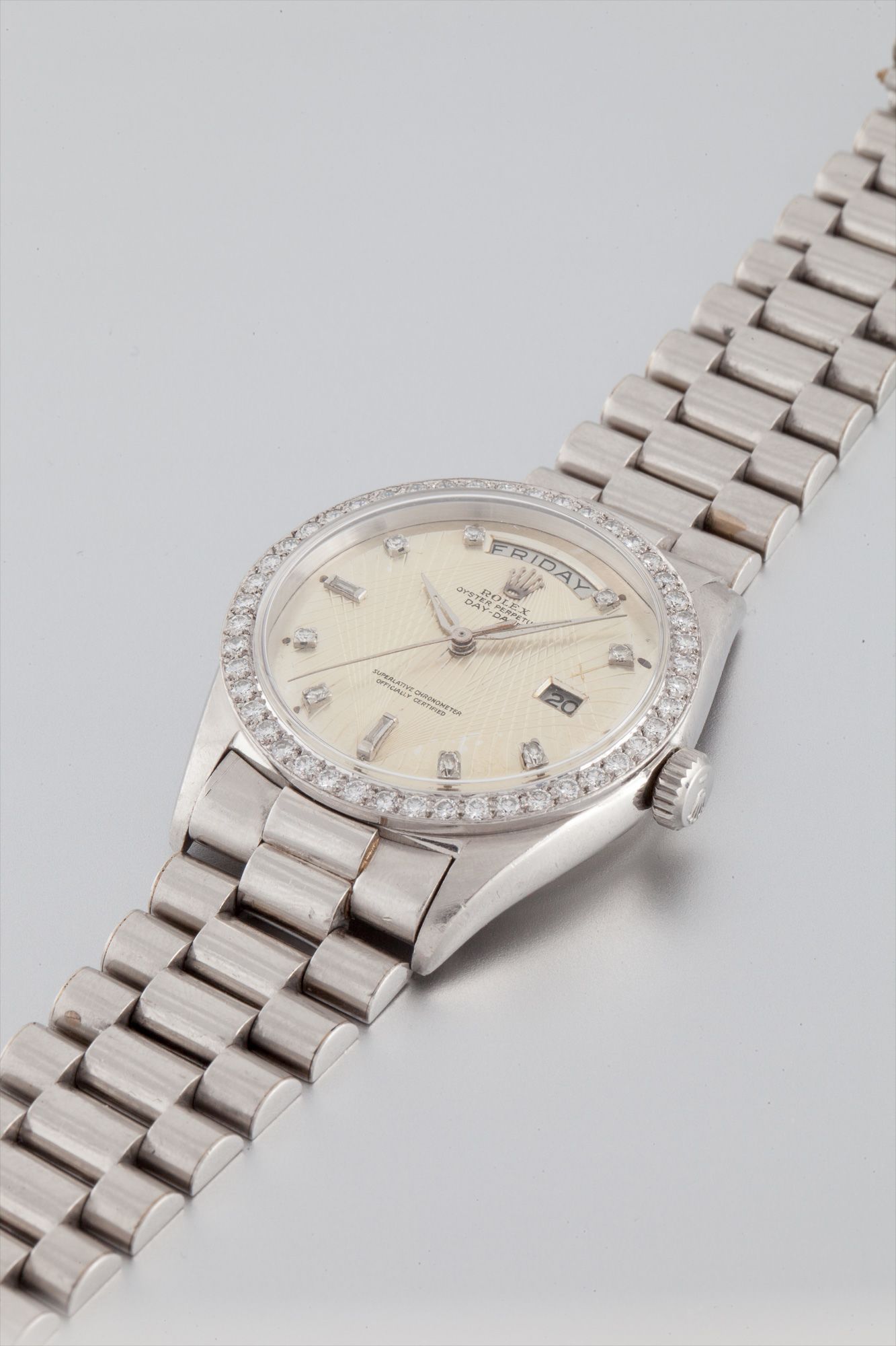 <b>ROLEX</b> Day-Date 'Brooklyn Bridge', platinum, ref. 1804, with diamonds bezel and indexes, manufactured in 1961