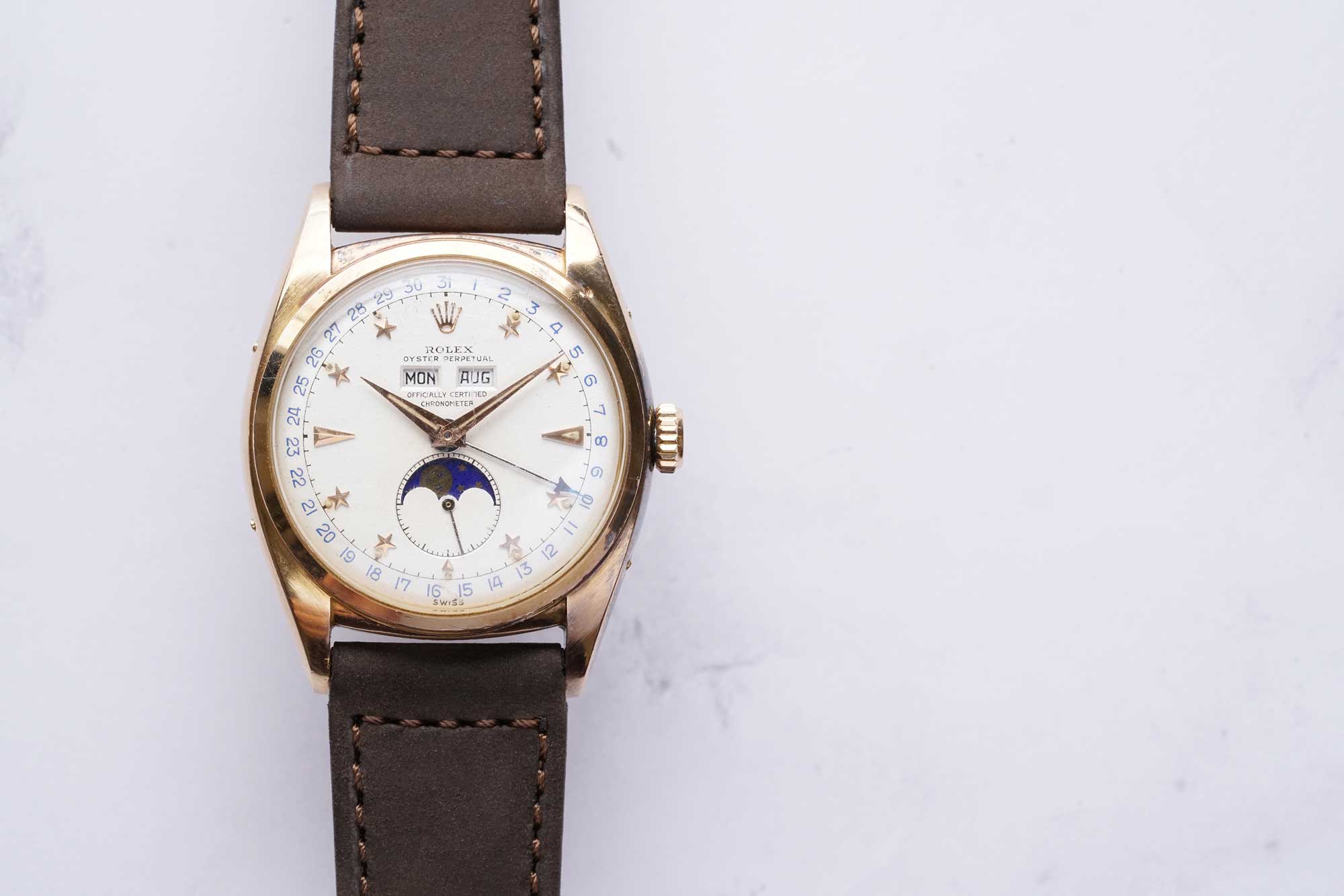 The most well-preserved pink gold triple calendar Rolex reference 6062 with moon phases and star-set dial known to the market