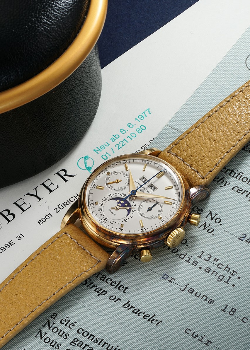 <p>A Patek Philippe perpetual calendar chronograph &nbsp;Ref. 2499 3rd series, dial signed Beyer, made in yellow gold, sold with original certificate</p>
