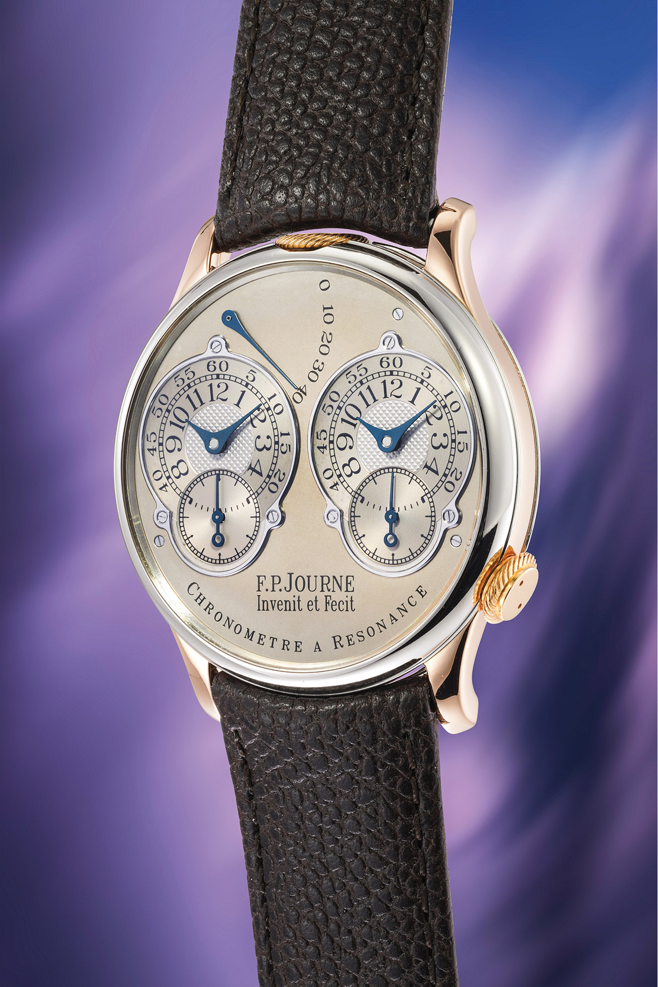 <p><strong>F.P.JOURNE </strong><em>Chronom&egrave;tre &agrave; R&eacute;sonance "Souscription" in platinum and 18k pink gold. Number 18 of a 20 piece souscription series,</em> CHF450,000&ndash;900,000</p>

