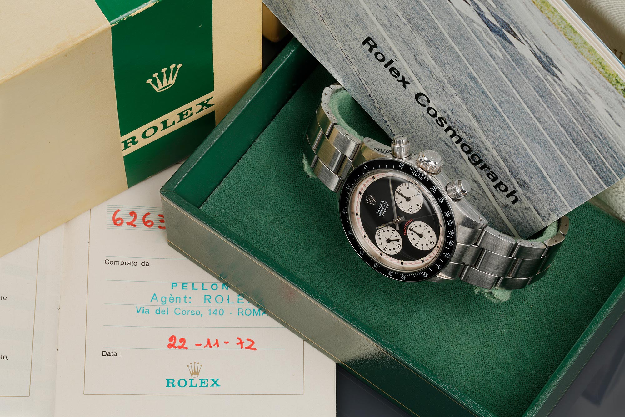'The Oyster Sotto' Rolex Ref. 6263 in stainless steel with 'Oyster Sotto Paul Newman' dial, original guarantee and box, circa 1969