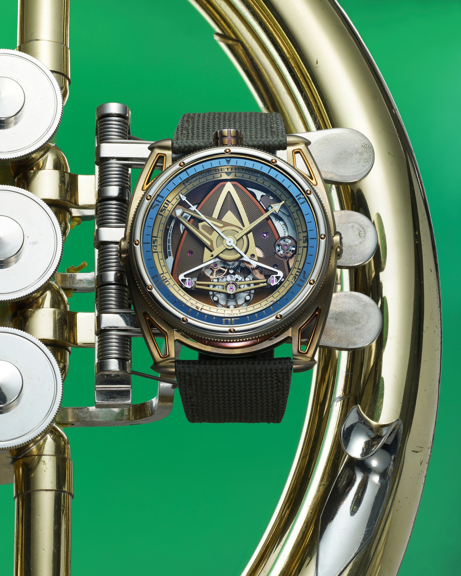 <p><strong>DE BETHUNE</strong>&nbsp;<em>DB28 &quot;Yellow Submarine&quot; in zirconium and titanium</em></p>
