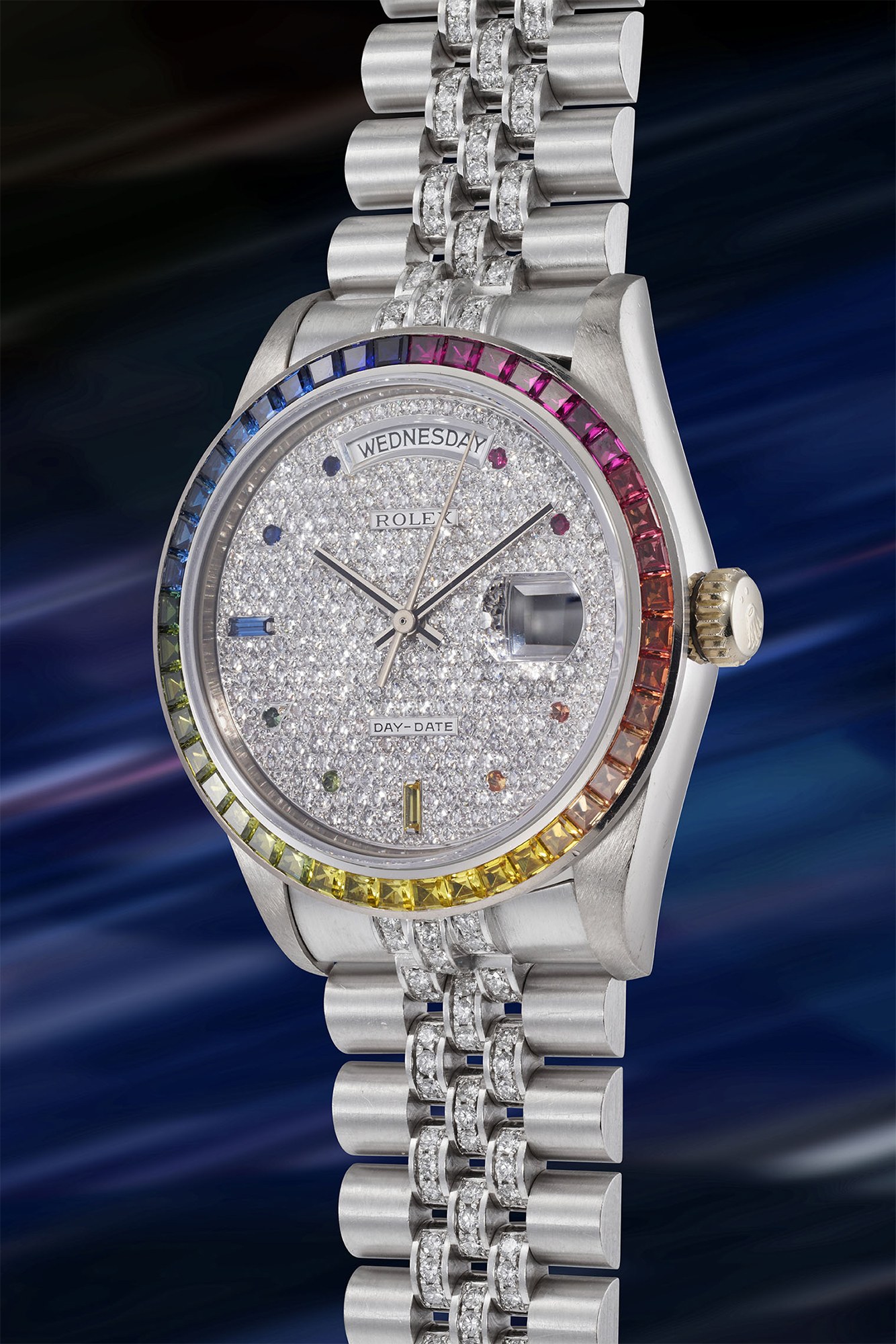 <p><strong>ROLEX</strong> <em>Ref. 18059 Day-Date &quot;Rainbow Khanjar&quot;</em></p>
