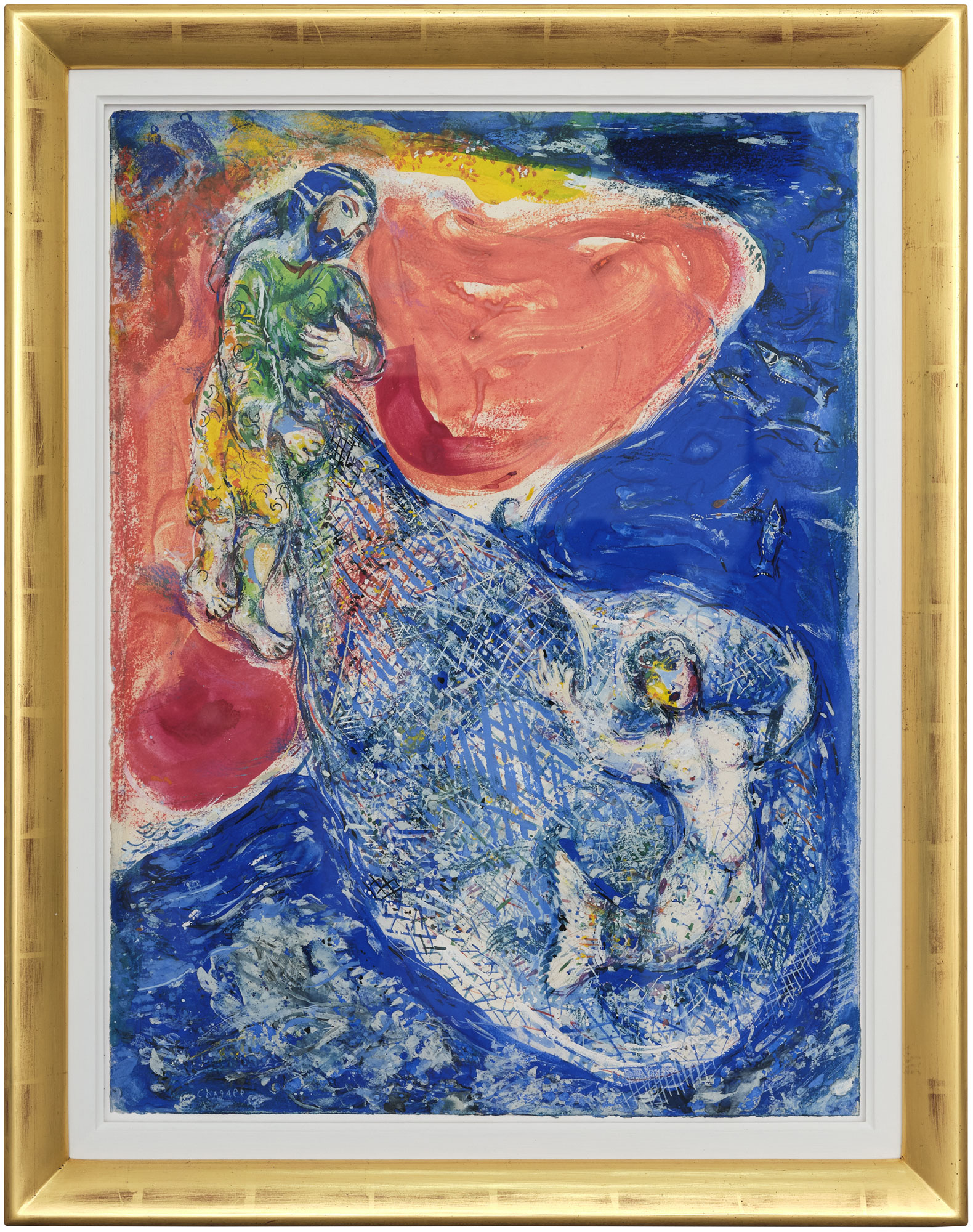 <p><strong>MARC CHAGALL</strong>&nbsp;<em>La p&ecirc;che miraculeuse (les mille et une nuits),</em>&nbsp;1946</p>
