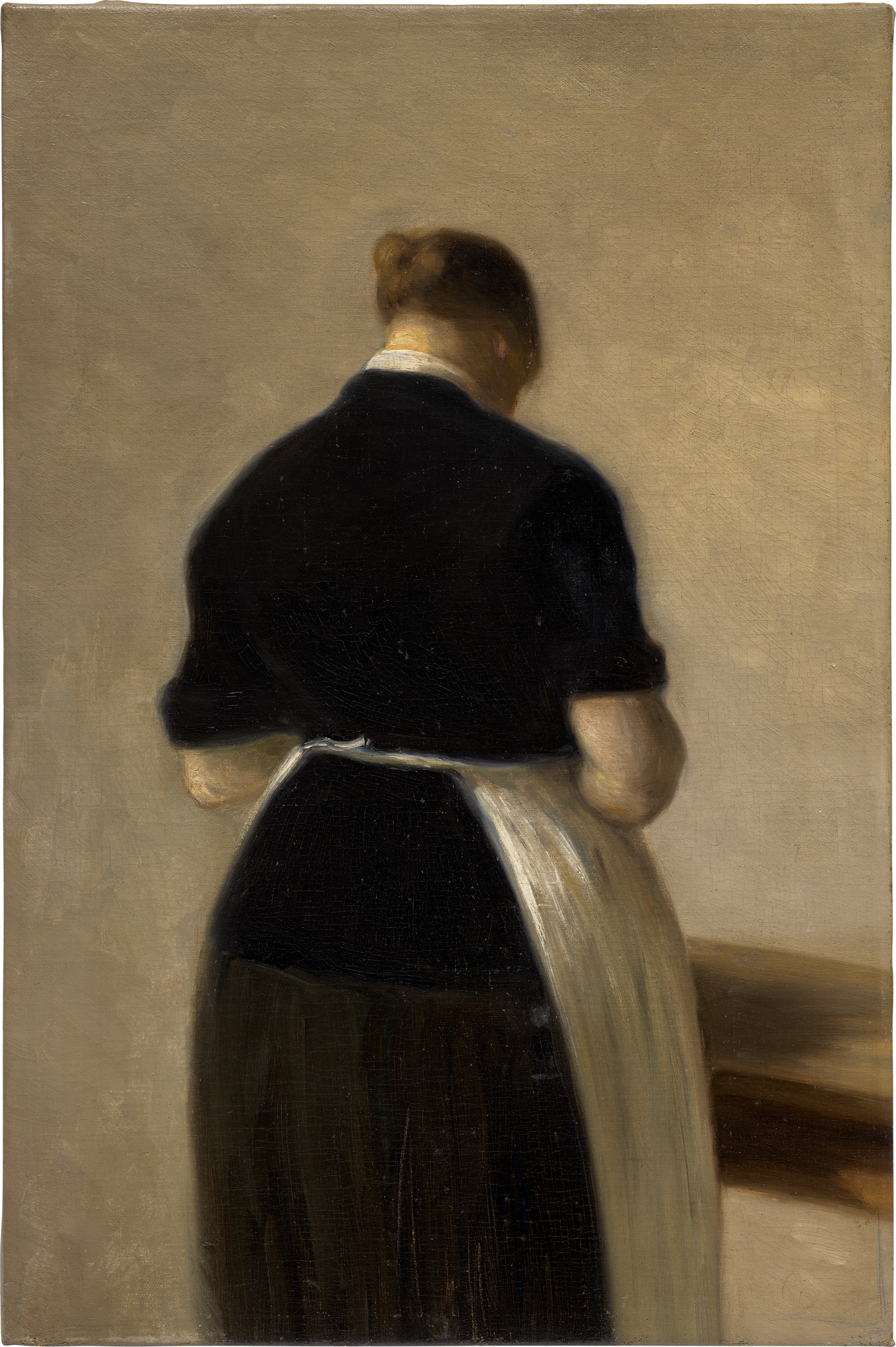 <p><strong> VILHELM HAMMERSHØI</strong><strong><em> </em></strong><em>Study of standing woman, seen from behind,</em> 1884/1888</p>