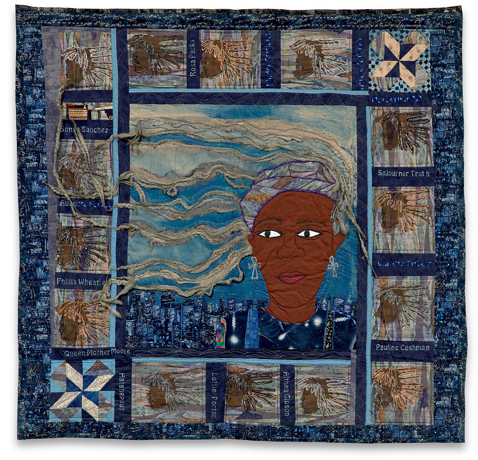 <p><strong>DINDGA MCCANNON</strong>&nbsp;<em>Threads of the Past, Inspiration for the Future,</em>&nbsp;2000</p>
