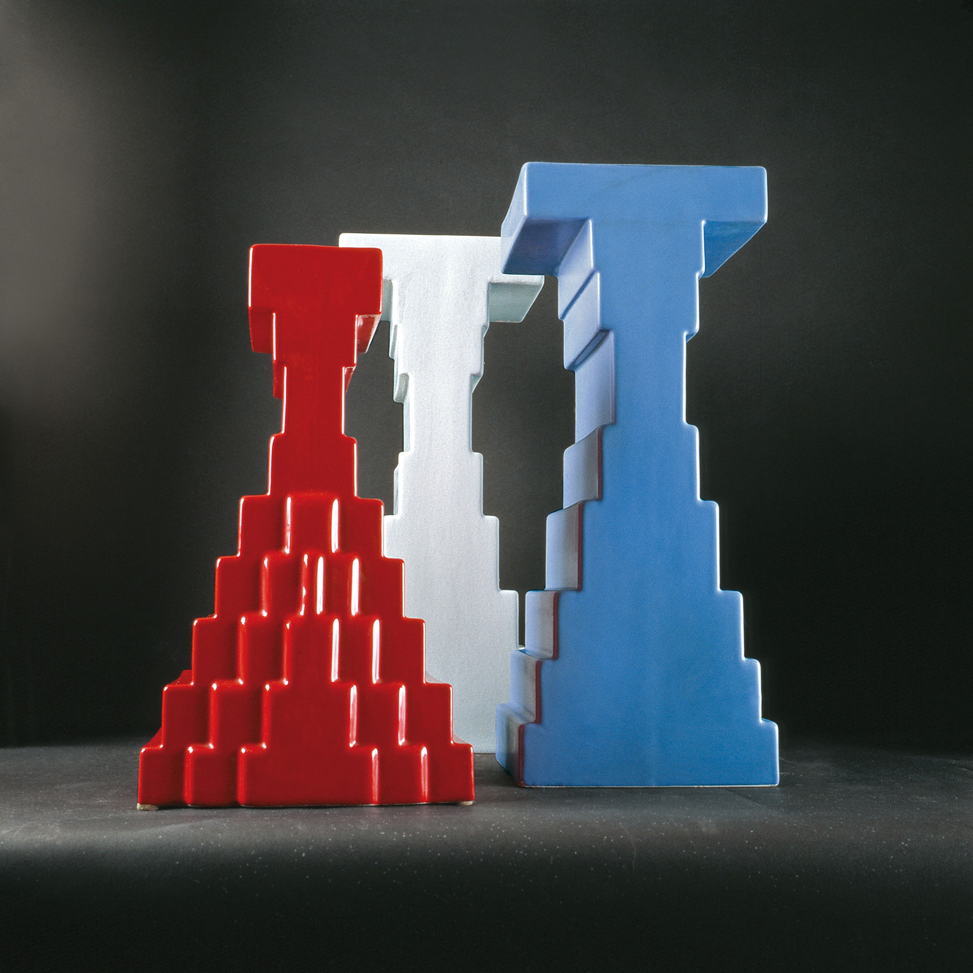 <p><strong>ETTORE SOTTSASS</strong> <em>&#39;Yantra&#39; series, cast vases in white clay, distributed by Poltronova-Design Centre. Agliana</em>, 1969</p>
