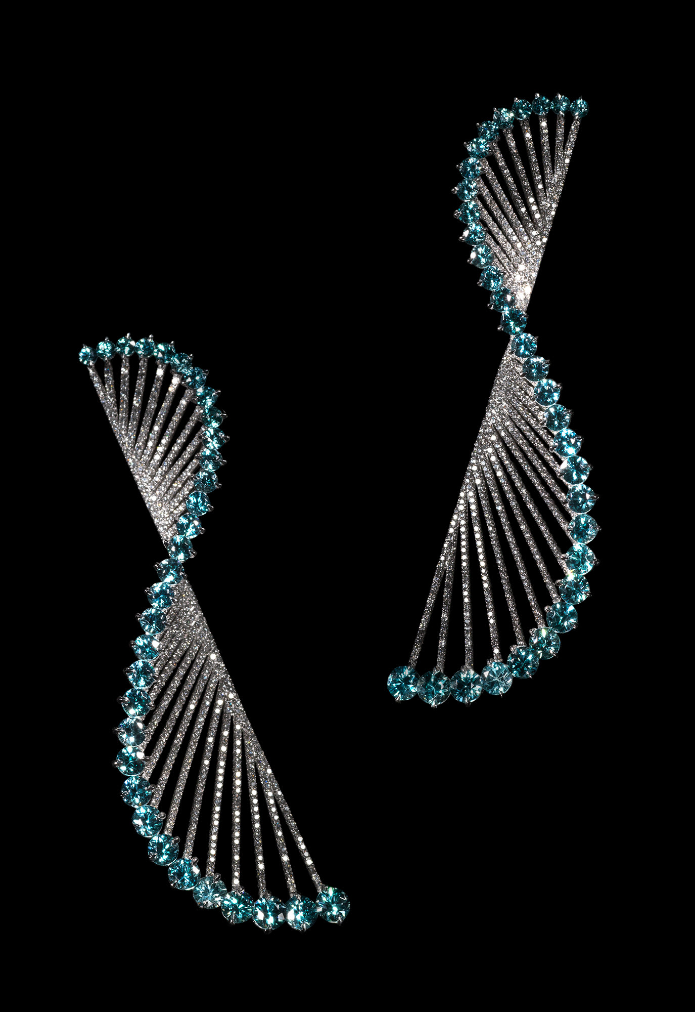 <b>GABO EARRINGS</b> zircons, diamonds and gold &#169; Lauren Adriana, photographed by Richard Valencia