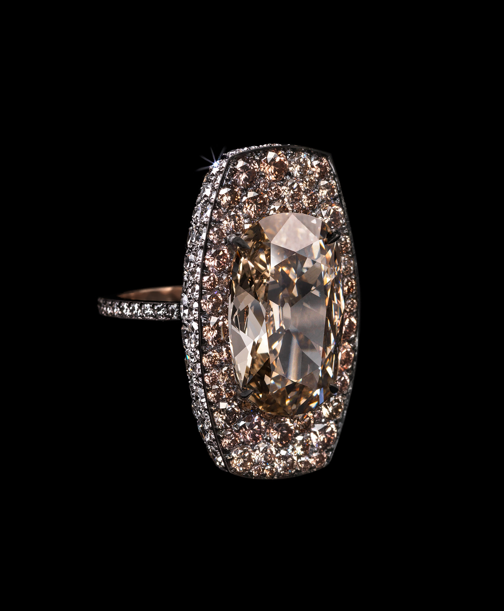 <b>SHIELD RING </b>diamonds and gold &#169; Lauren Adriana, photographed by Richard Valencia