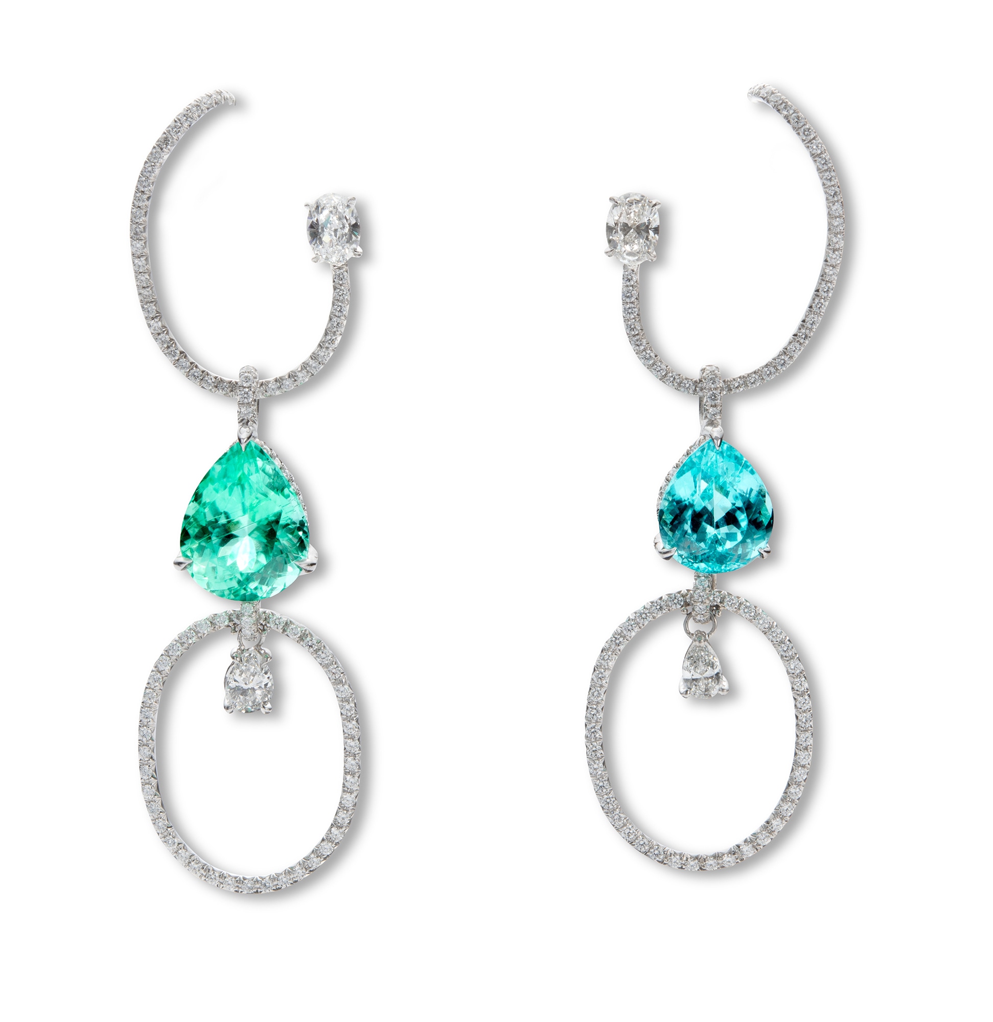 <p>Green and Blue Paraiba Tourmaline and Diamond 'Helena' Ear Pieces</p>