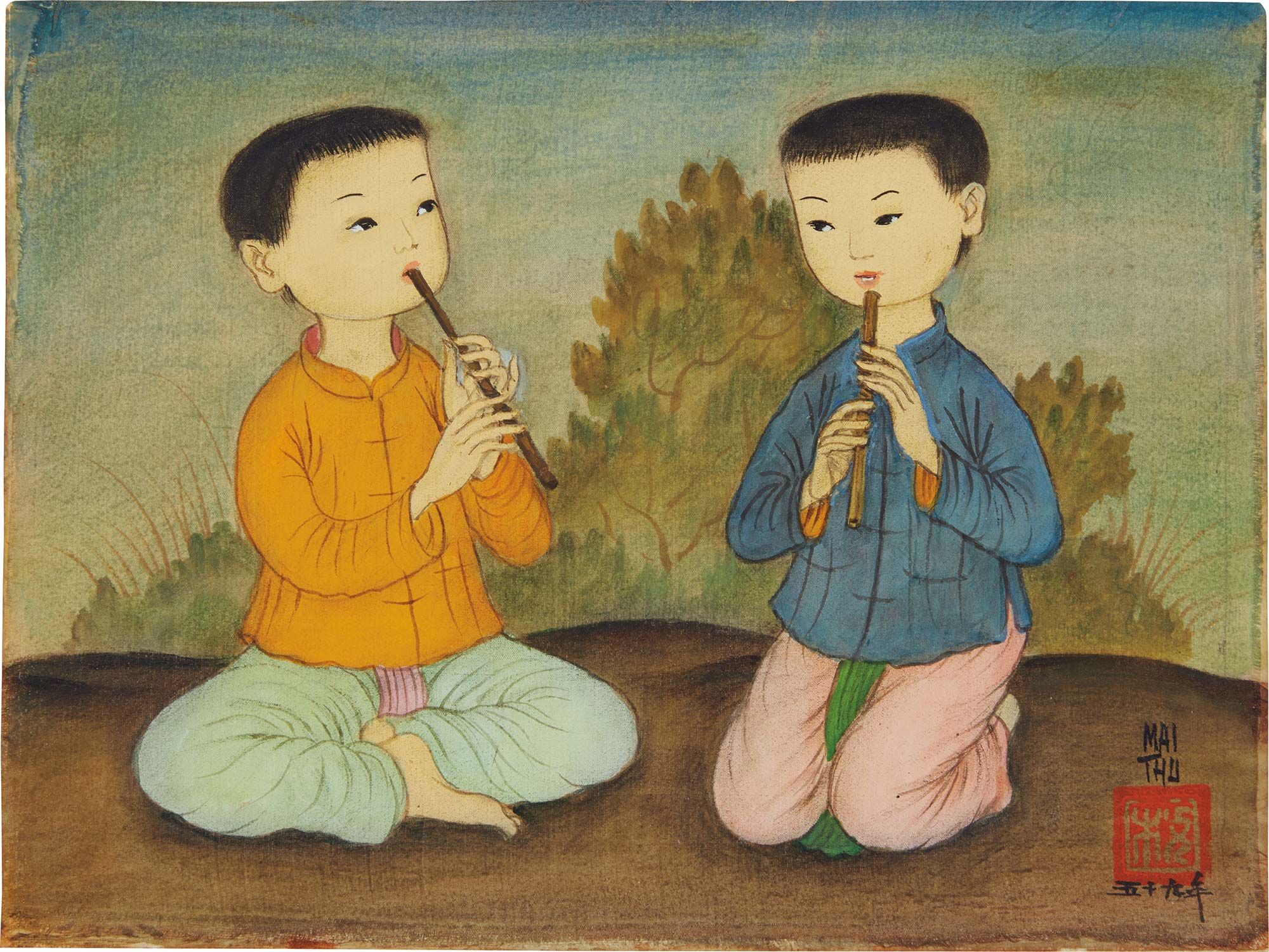 <p><strong>MAI TRUNG THU</strong> <em>Two Boys Playing the Flute</em>, 1959</p>
