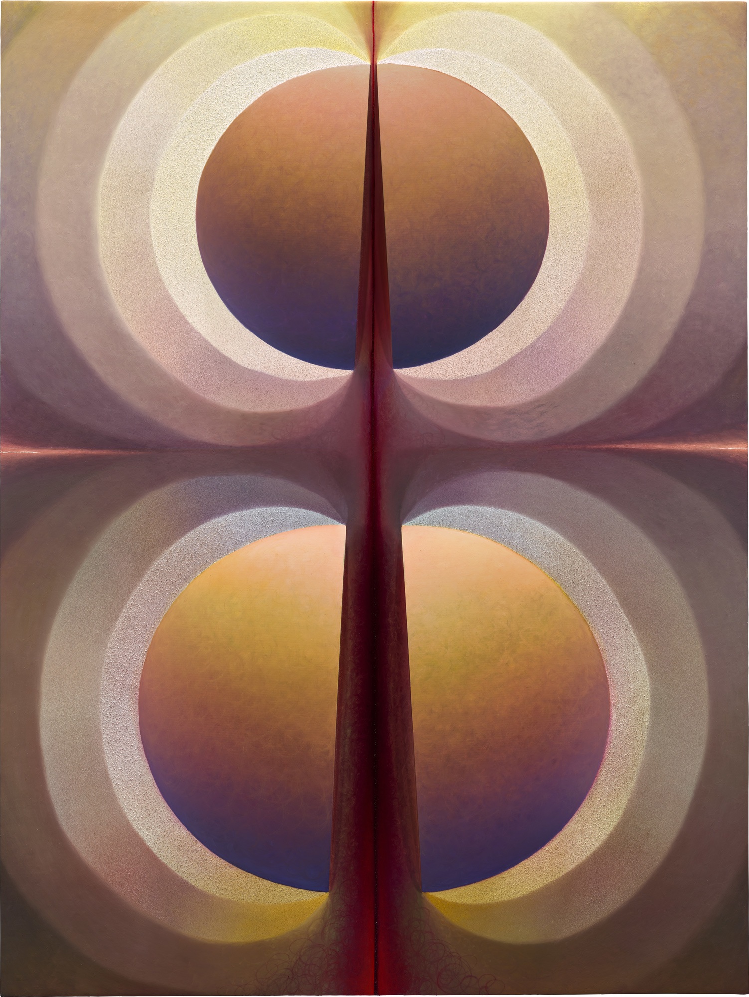 <p><strong>LOIE HOLLOWELL</strong> <em>Split Orbs in gray-brown, yellow, purple and carmine</em>, 2021 </p>