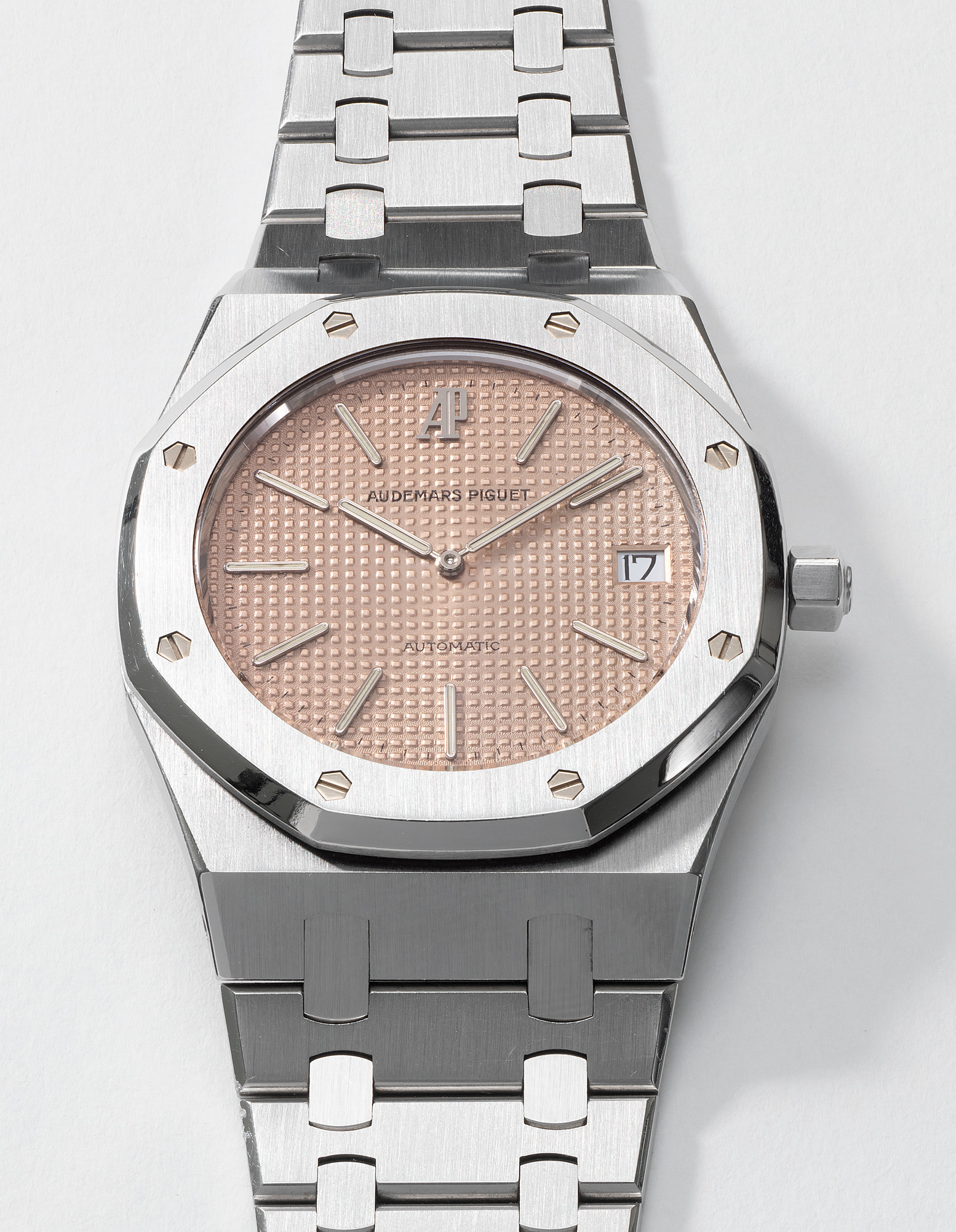 <p><strong>AUDEMARS PIGUET</strong> <em>Royal Oak Jubilee ref. 14802ST, limited edition stainless steel wristwatch with salmon dial, numbered 622 of 1000 pieces made for the 20th Anniversary of the Royal Oak</em>, circa 1992</p>