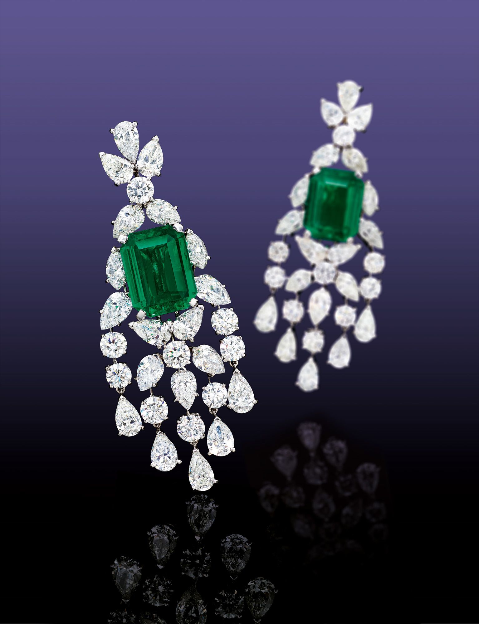 A Pair of Emerald and Diamond Pendent Earrings, Graff
