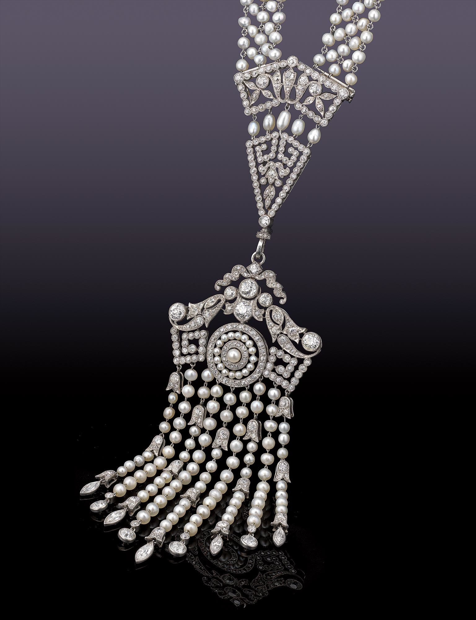 A Natural Seed Pearl and Diamond Sautoir Necklace, Cartier Paris, circa 1910
