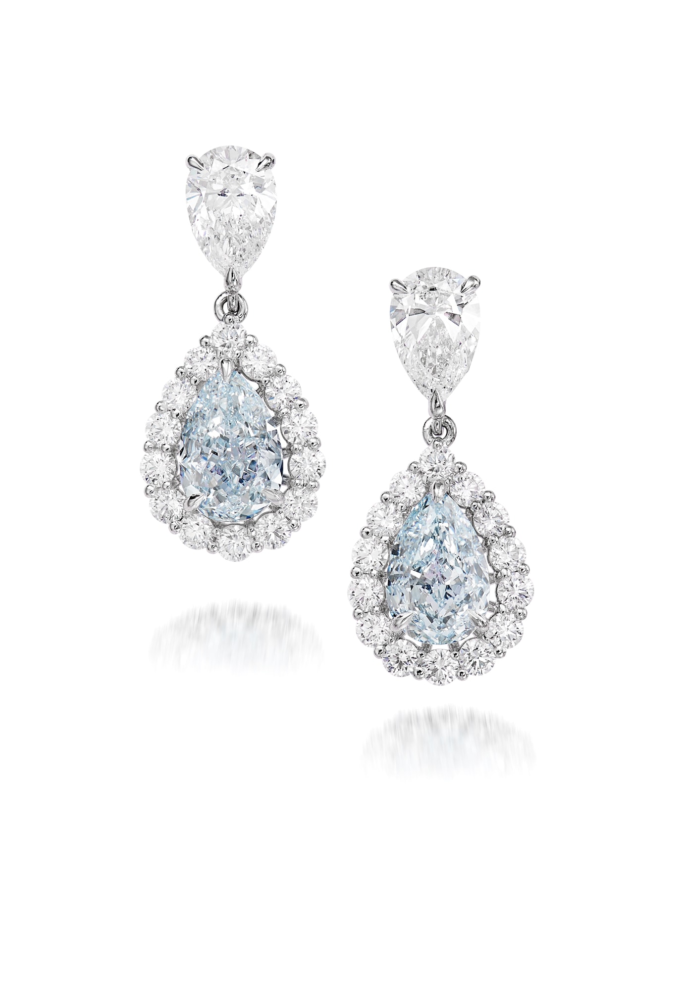 <p>A Pair of Fancy Blue Diamond and Diamond Earrings</p>