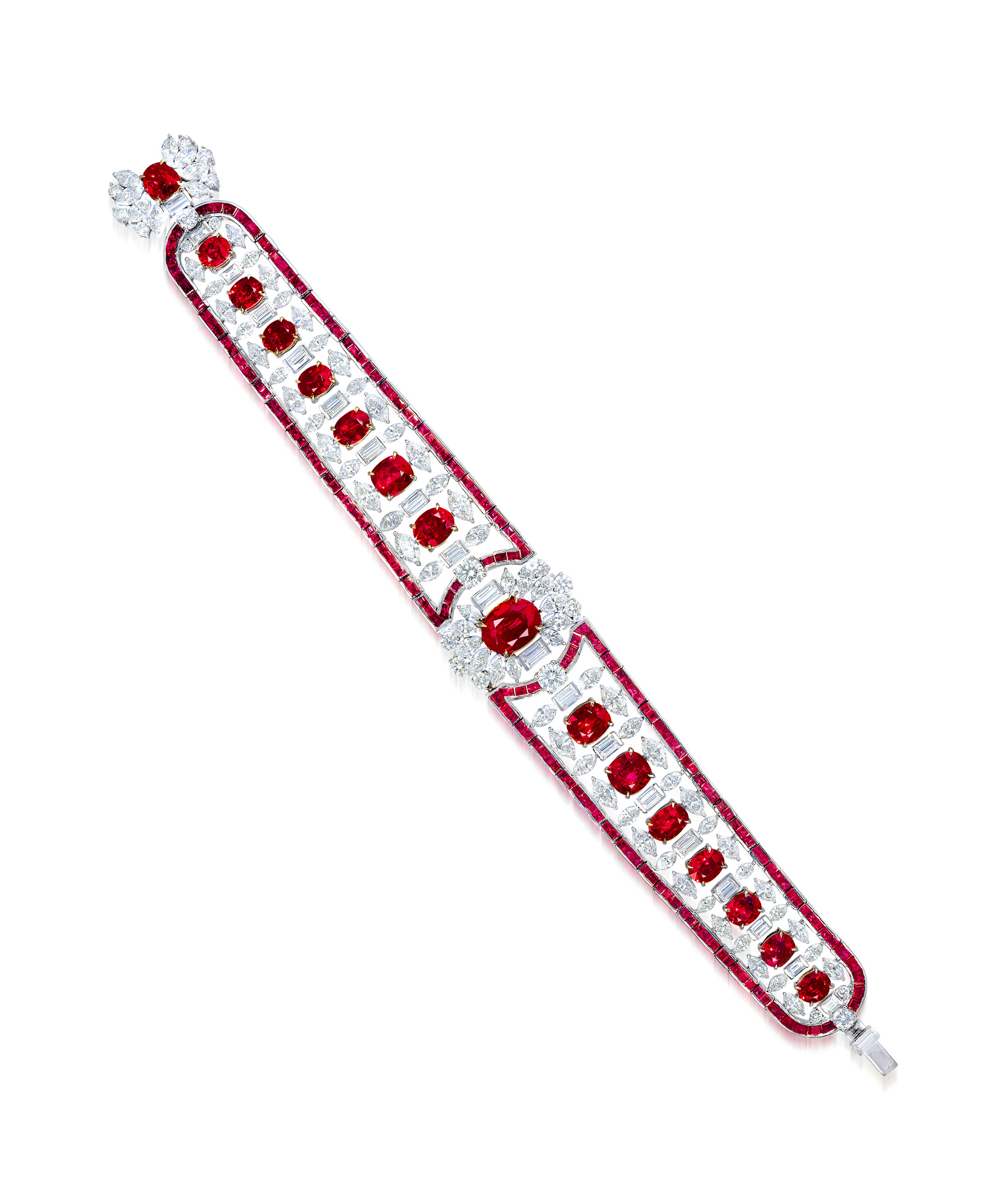 <p>A Burmese "Pigeon's blood" Ruby and Diamond Bracelet, Rubies weighing 17.08 carats in total</p>