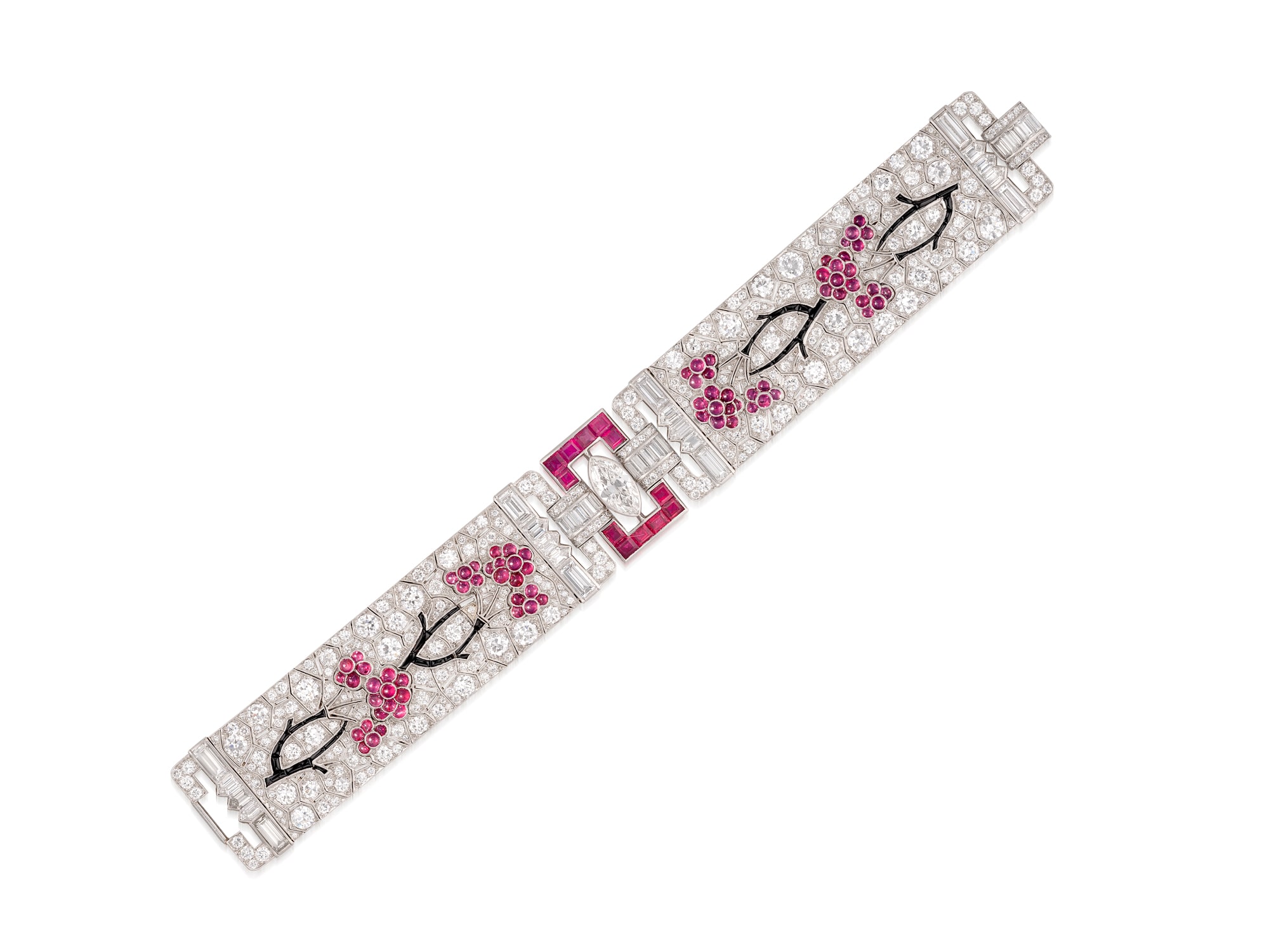 <p><em>Diamond, Ruby and Onyx Bracelet</em>, 1920s</p>