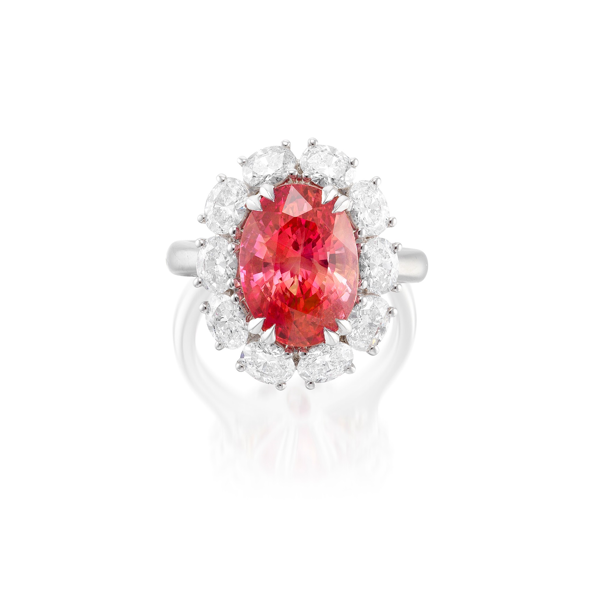 <p>7.49-carat Sri Lankan Padparadscha Sapphire and Diamond Ring</p>