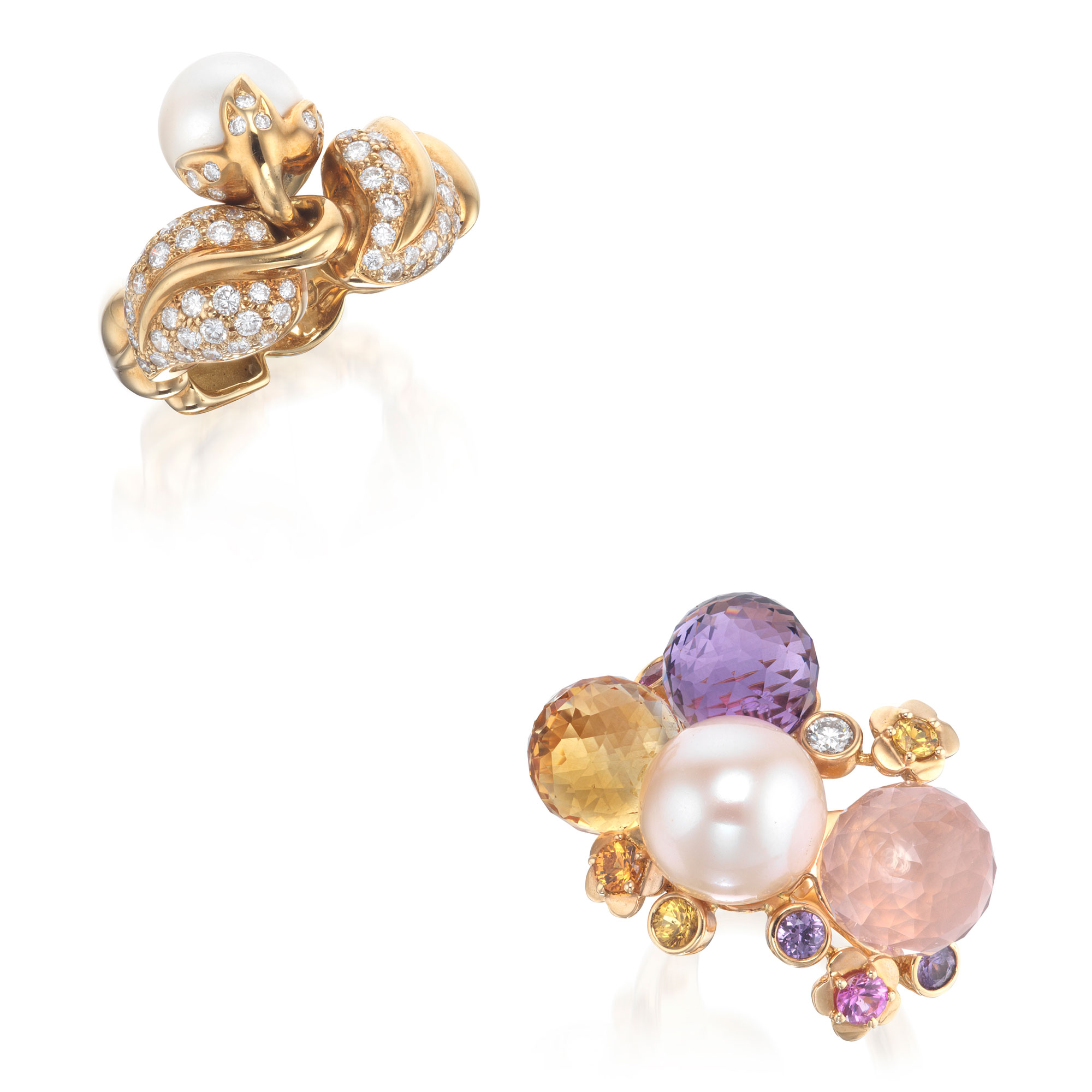 <p><strong>CHANEL</strong> <em>Cultured Pearl and Diamond Ring; and Cultured Pearl, Gem Set and Diamond Ring, 'Mademoiselle'</em></p>