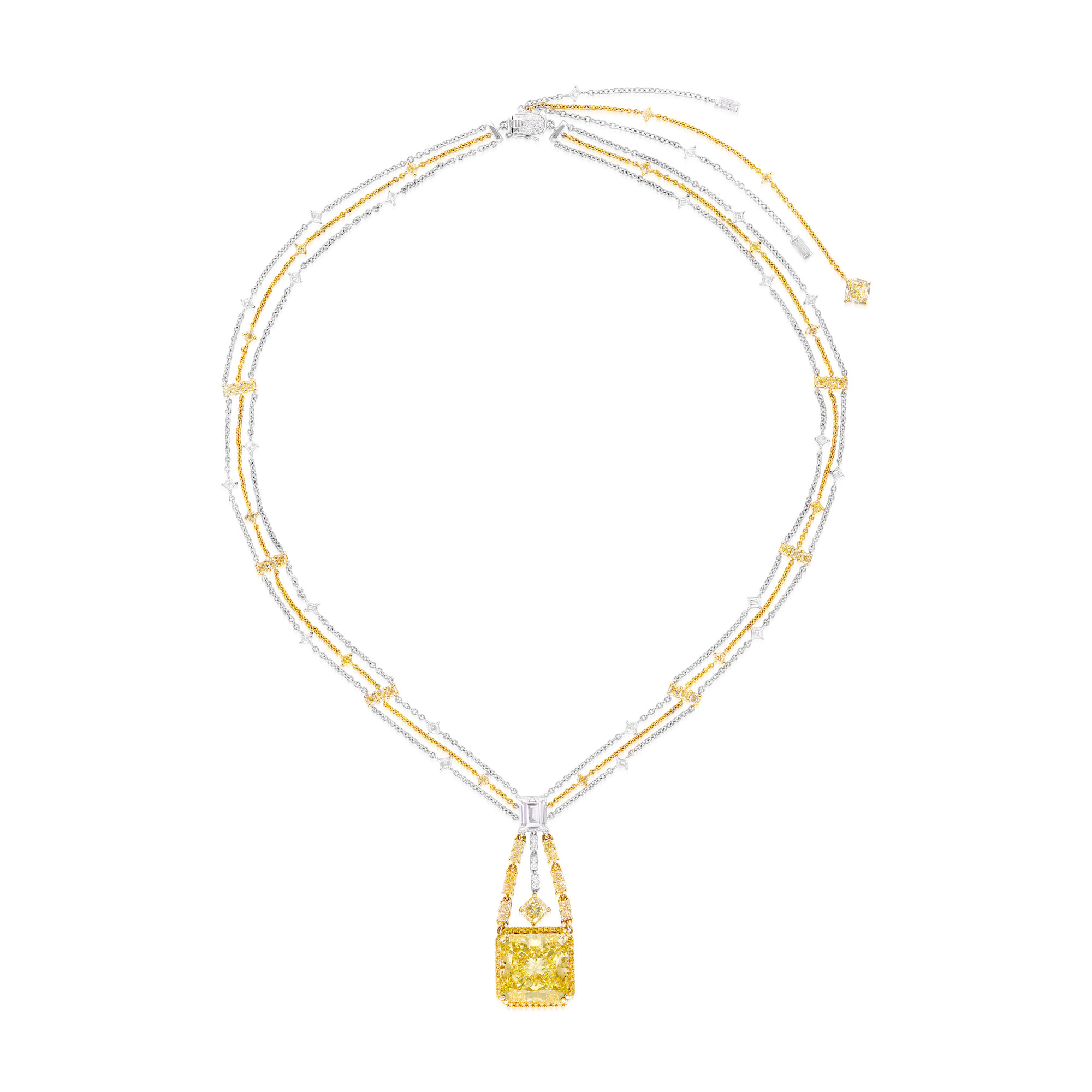 <p><em>Fancy Intense Yellow Diamond and Diamond Pendent Necklace</em></p>