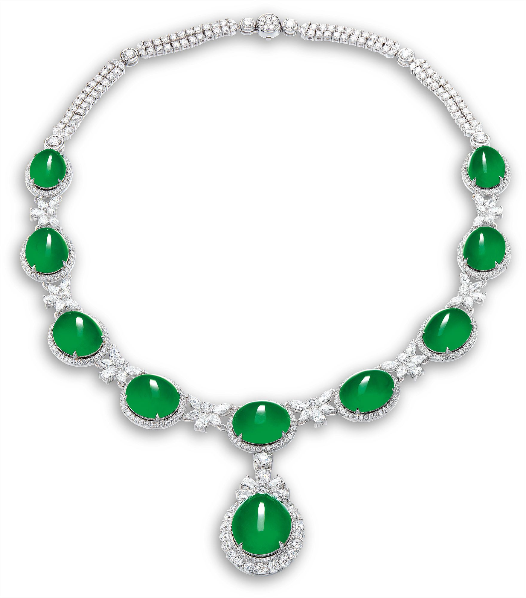 A Fine Jadeite Cabochon and Diamond Necklace