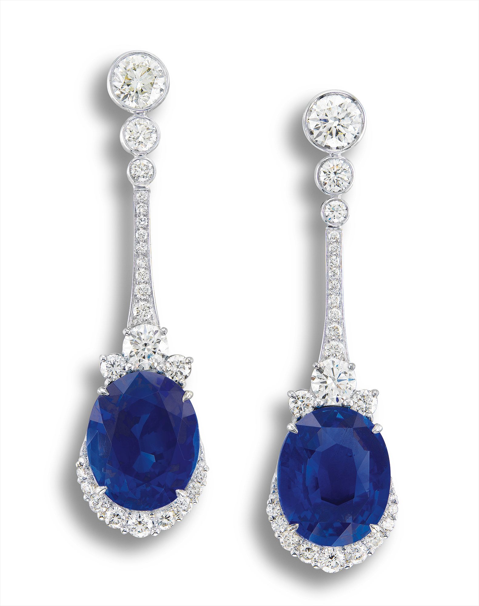 A Pair of Sapphire and Diamond Pendent Earrings