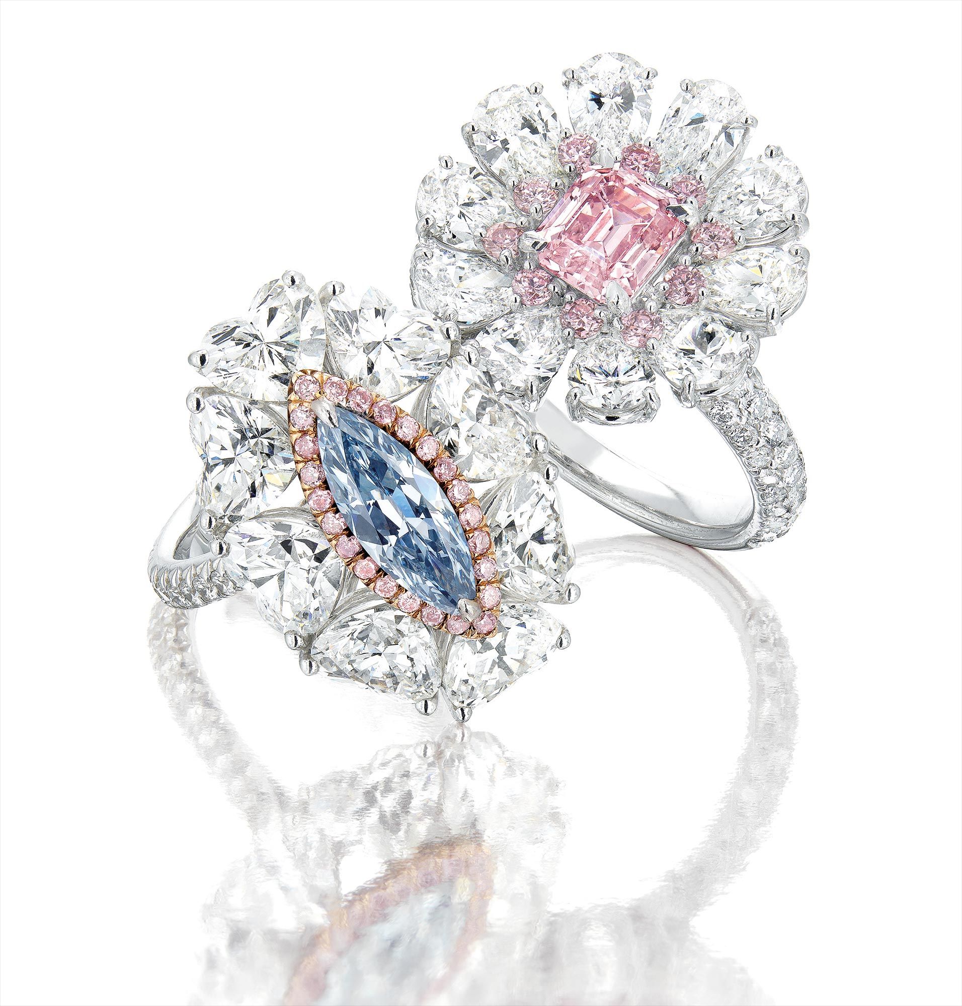 A Fancy Intense Blue Diamond Ring & A Fancy Intense Pink Diamond Ring
