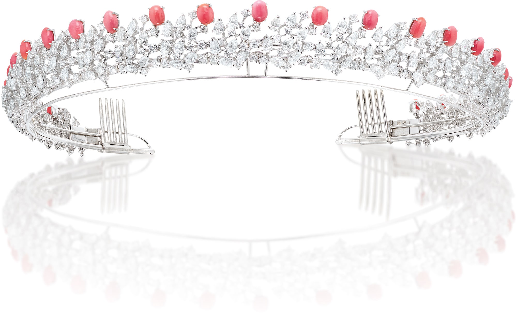 A Conch Pearl and Diamond Demi-Parure Tiara