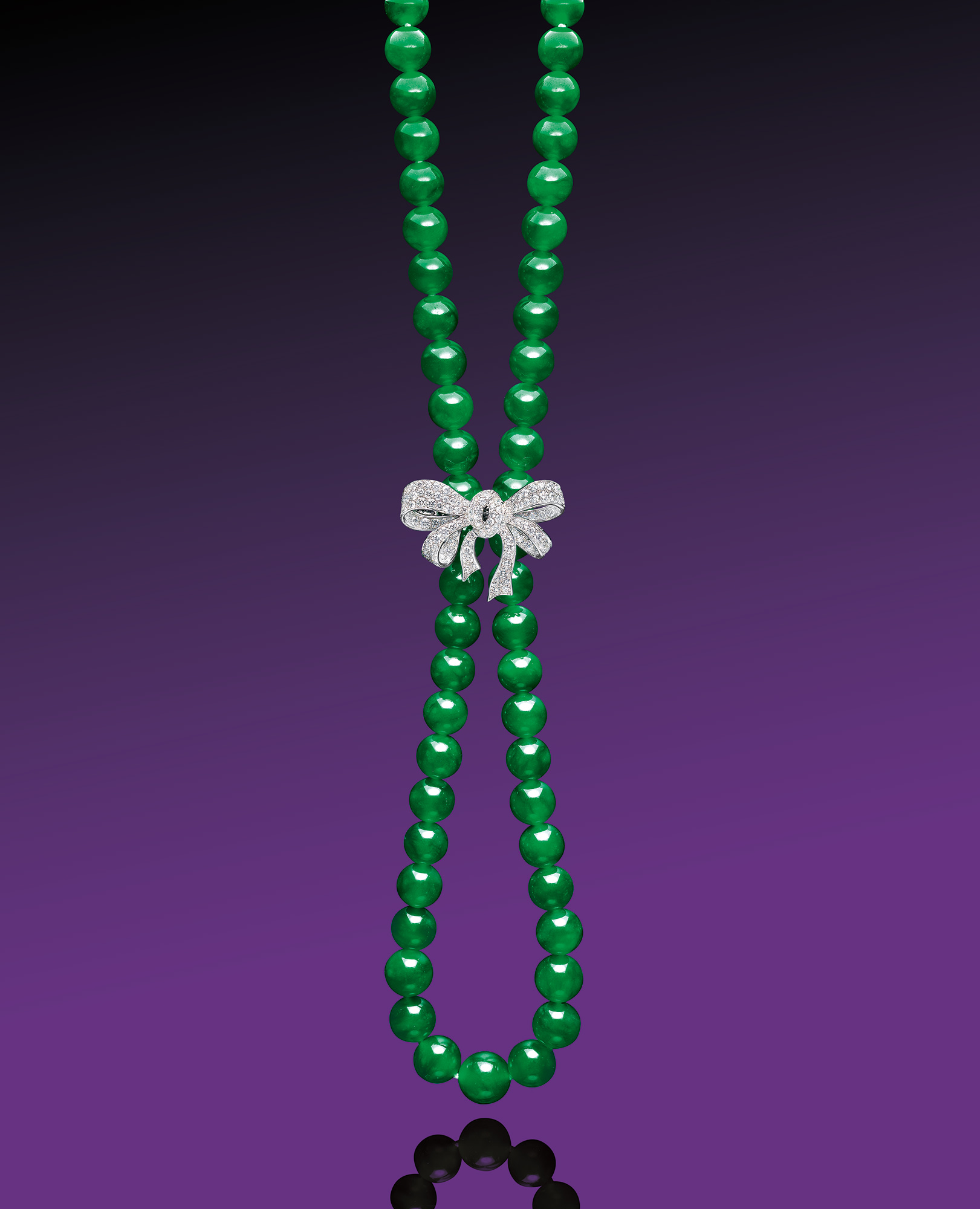 <p>A Very Fine Jadeite Bead and Diamond Necklace</p>