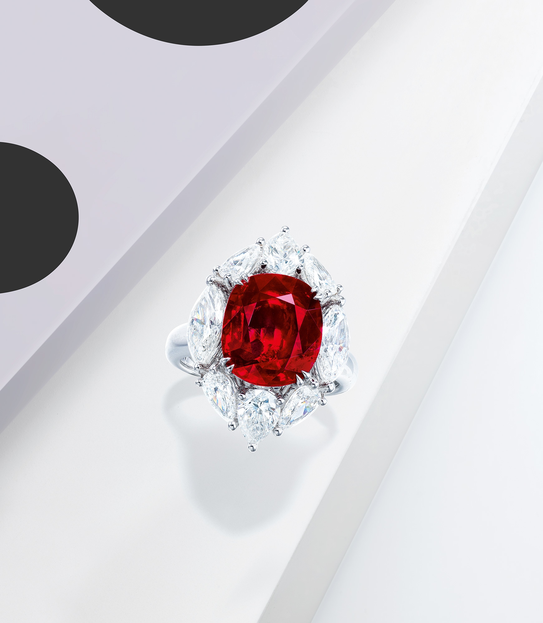 <p>A Rare and Exceptional Burmese Mogok Pigeon's Blood Ruby and Diamond Ring</p>