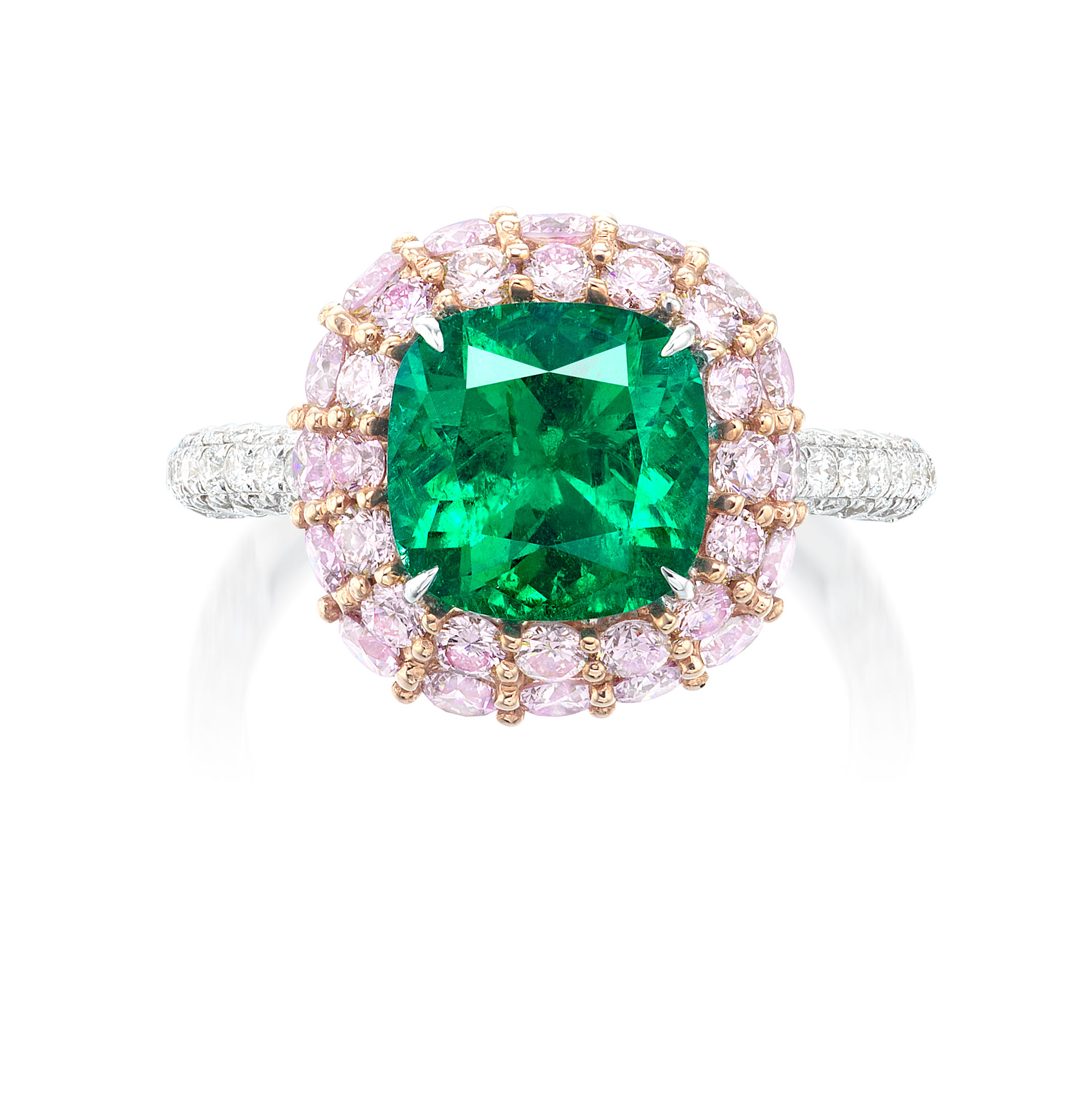 <p>A 2.39 carat Colombian No Oil Emerald, Coloured Diamond and Diamond Ring</p>