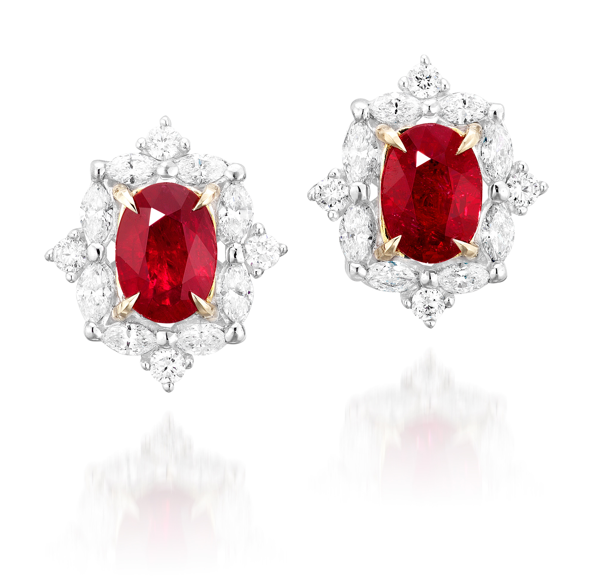 <p>A Pair of 1.16 and 1.20 carat Burmese Ruby and Diamond Earrings</p>