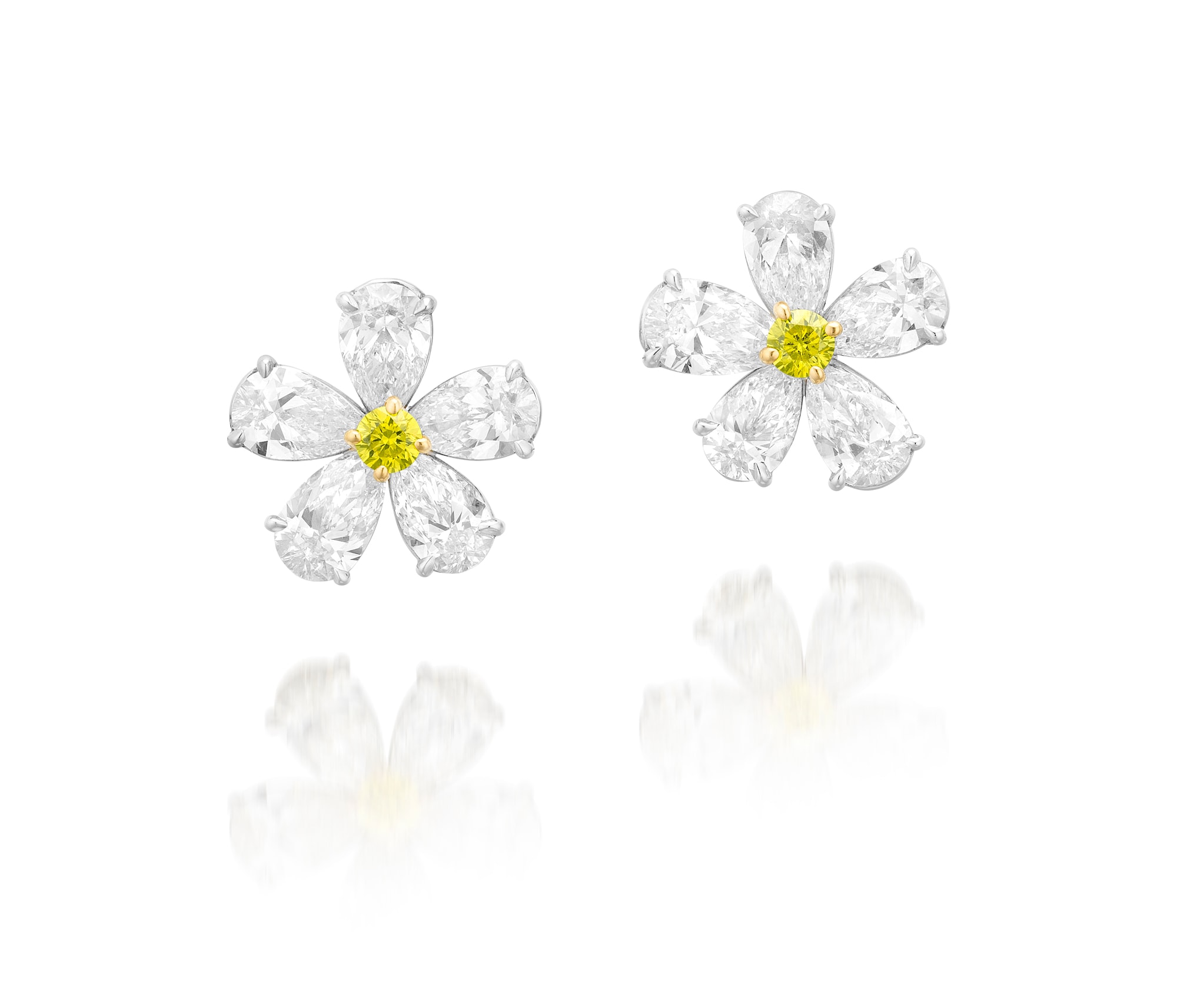 <p>Pair of Fancy Vivid Yellow Diamond and Diamond Ear Studs</p>
