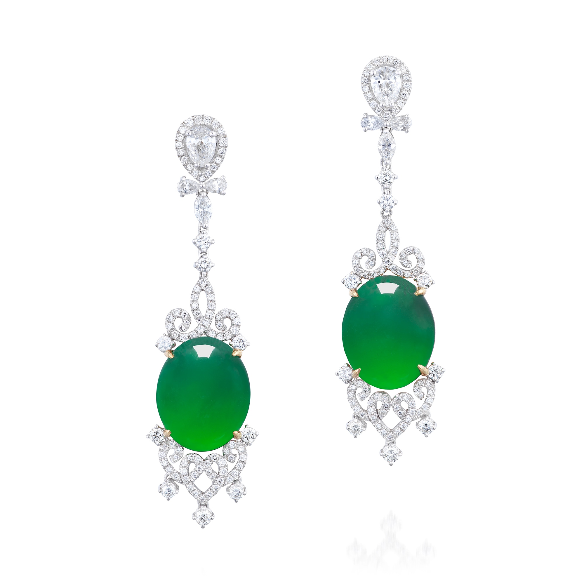 <p><em>Pair of Jadeite and Diamond Ear Pendants</em></p>
