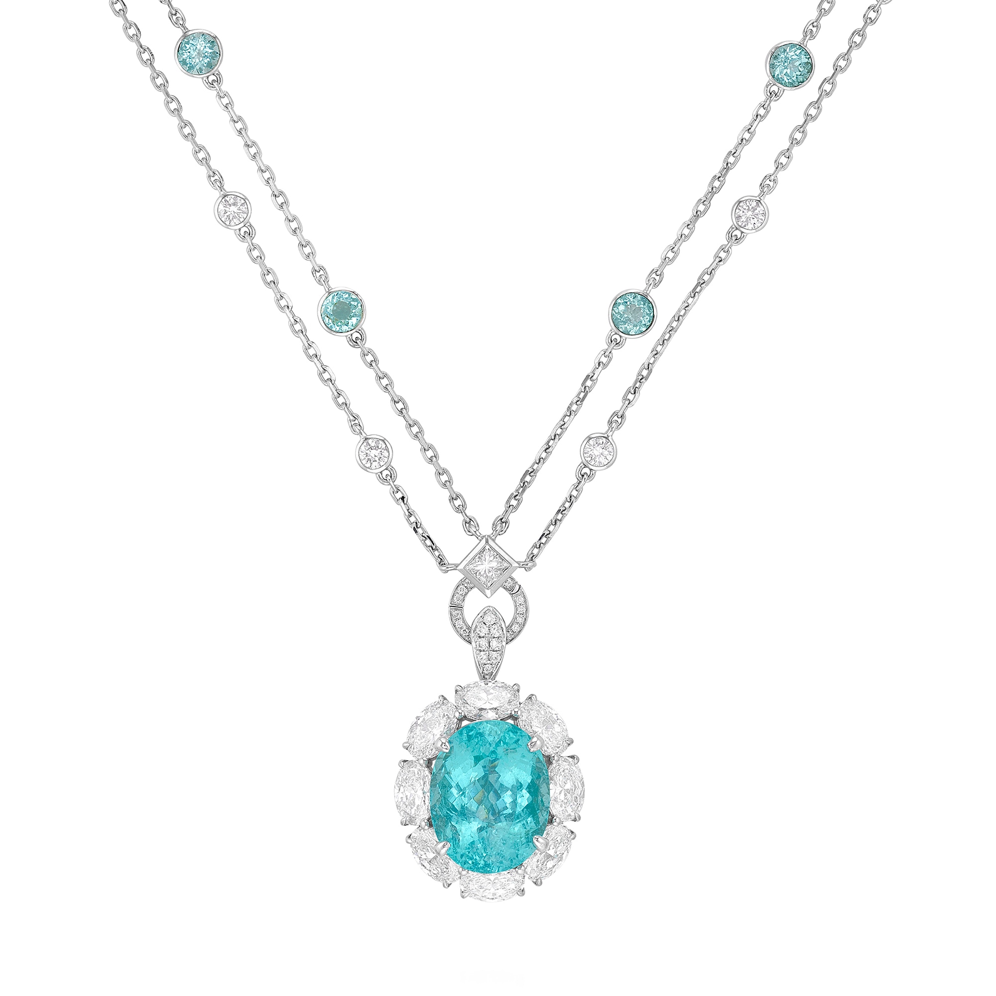 <p><em>Para&iacute;ba-Type Tourmaline and Diamond Pendent Necklace/Ring</em></p>
