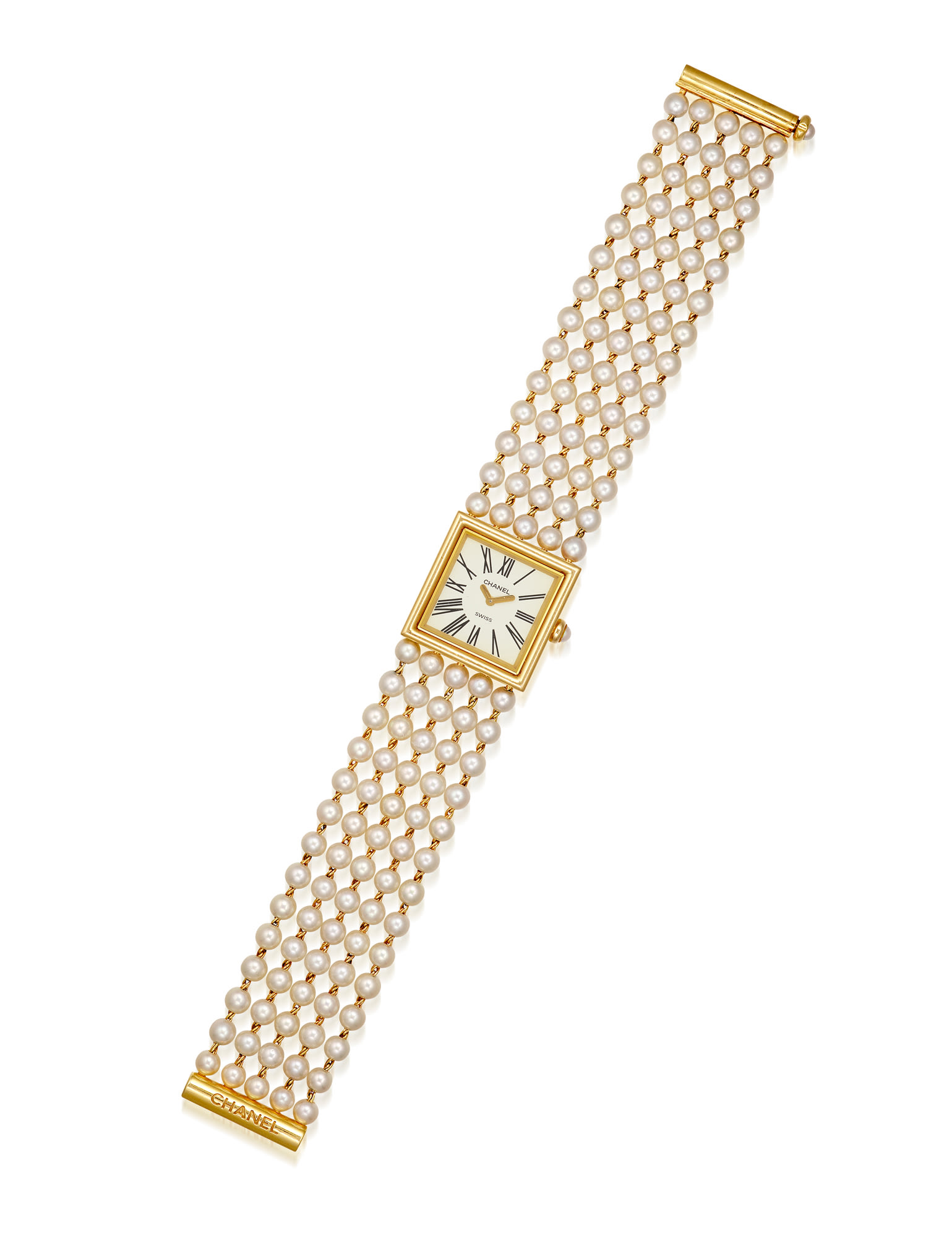 <p><strong>CHANEL</strong>, A Cultured Pearl and Gold ‘MadeMoiselle’ Bracelet Wristwatch</p>