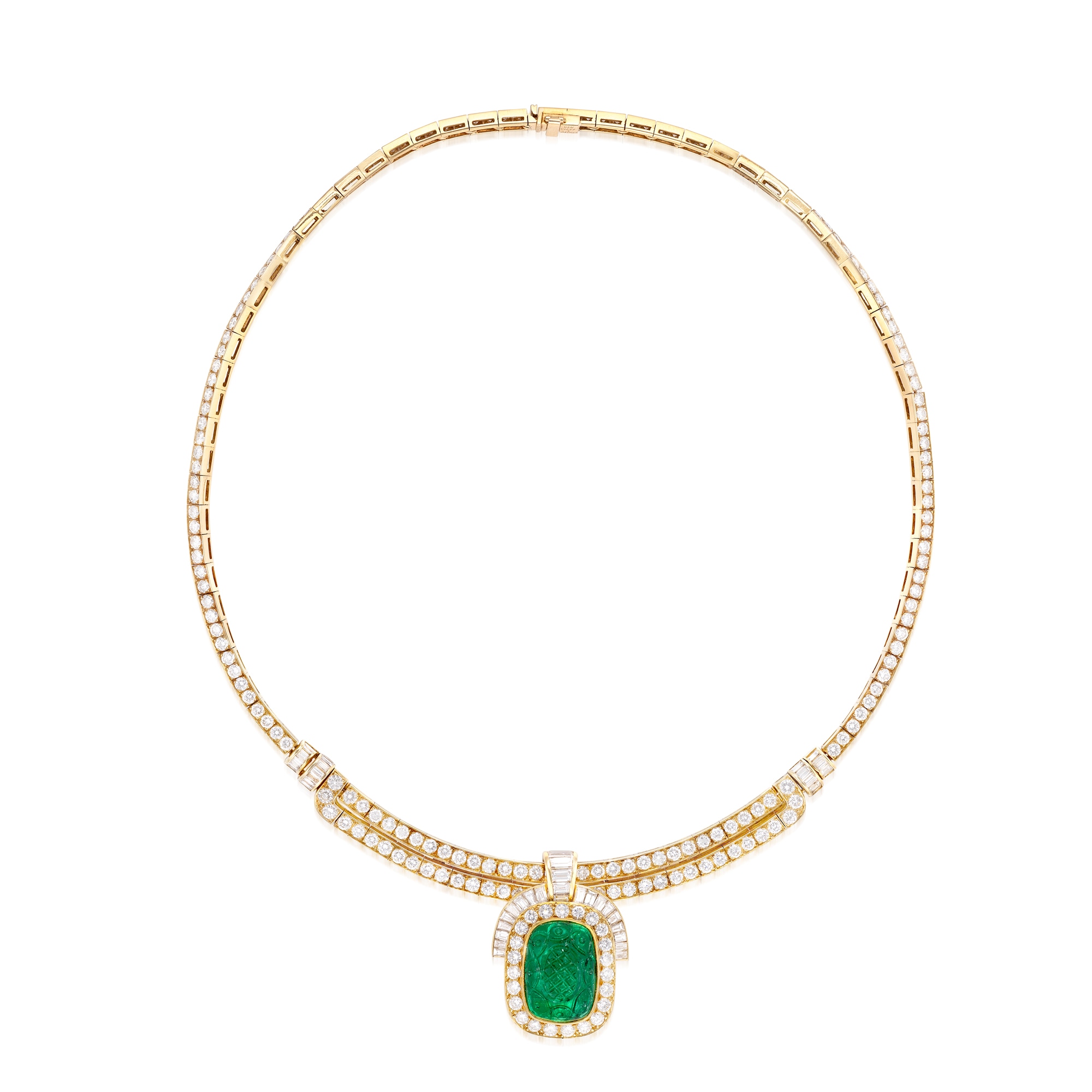 <p><strong>VAN CLEEF &amp; ARPELS</strong>, A Carved Emerald and Diamond Necklace</p>
