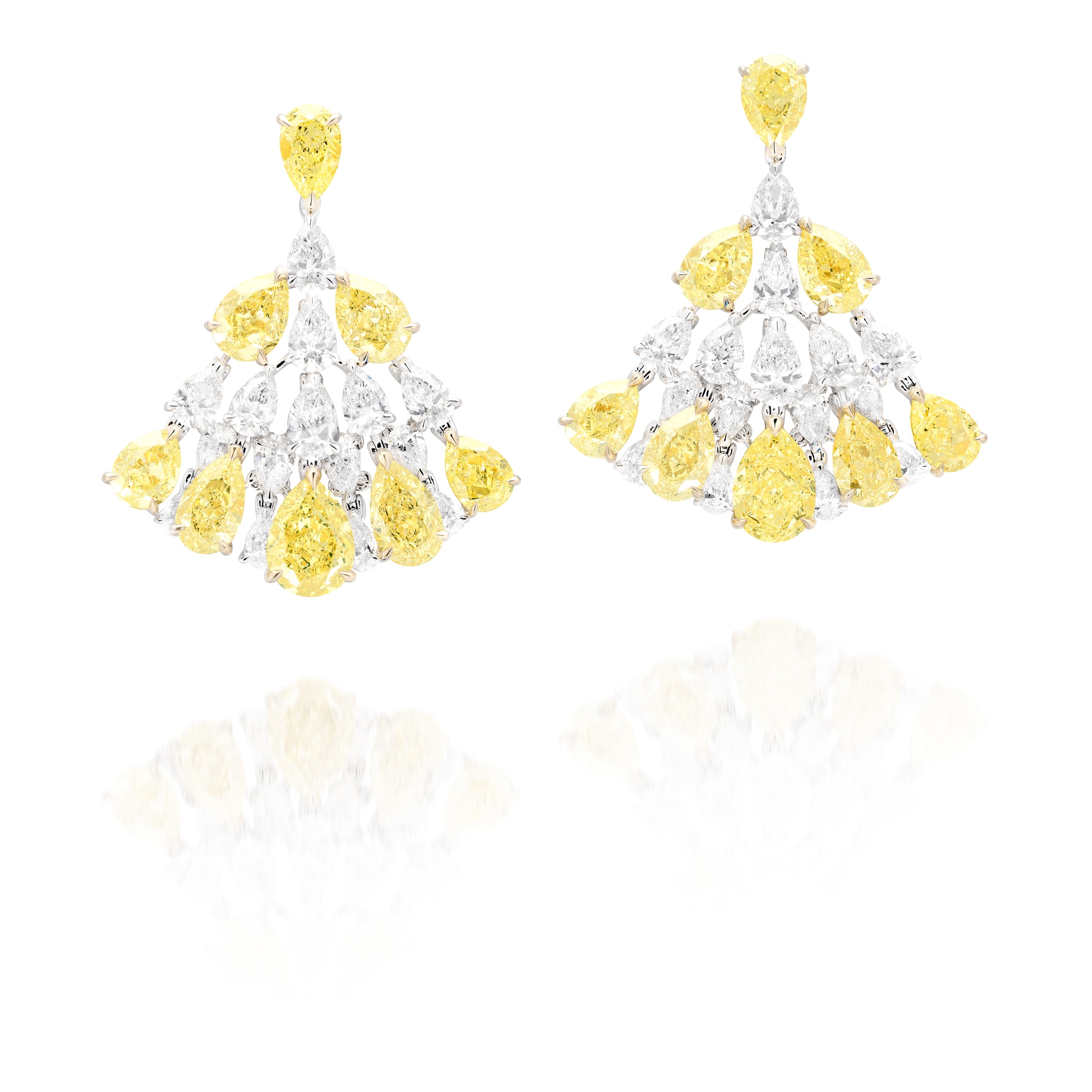 <p>A Pair of Coloured Diamond and Diamond Ear Pendants</p>
