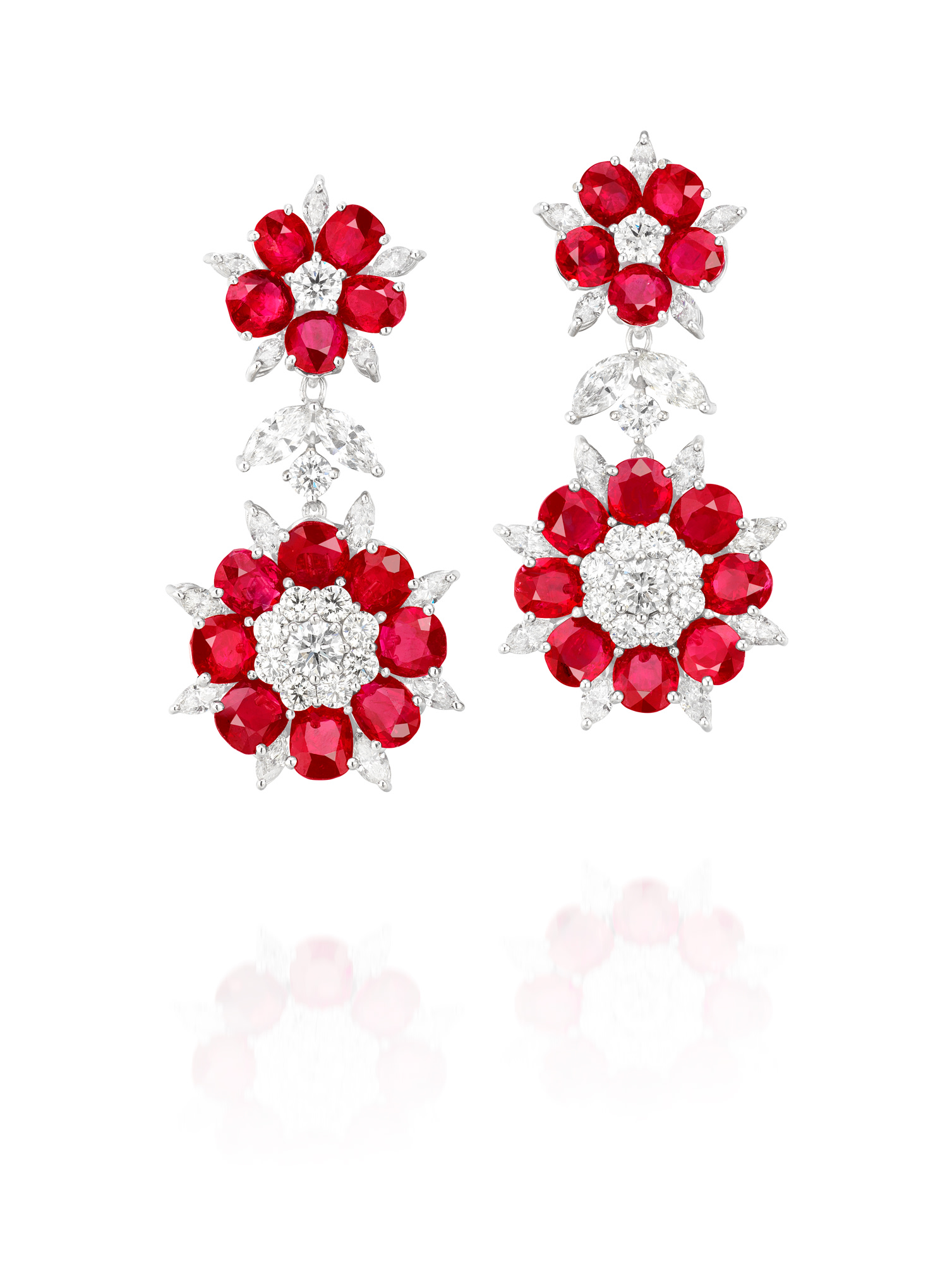 <p>A Pair of Burmese Ruby and Diamond Ear Pendants</p>
