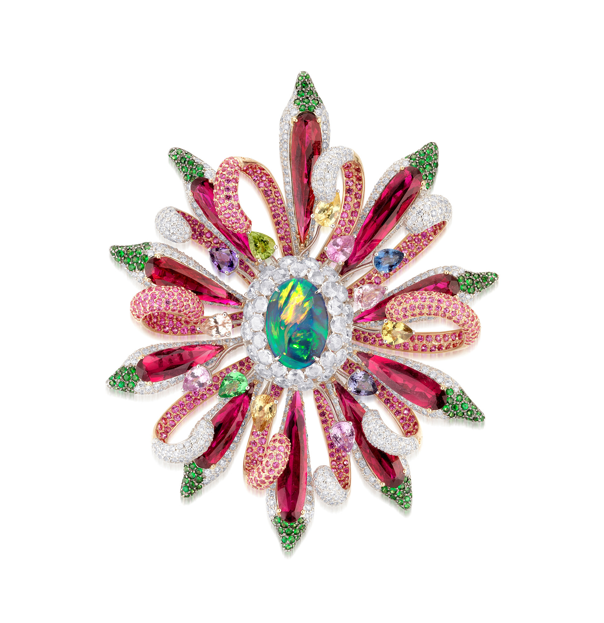 <p><em>Opal, Rubellite, Diamond and Gem Set Brooch/ Pendant</em></p>
