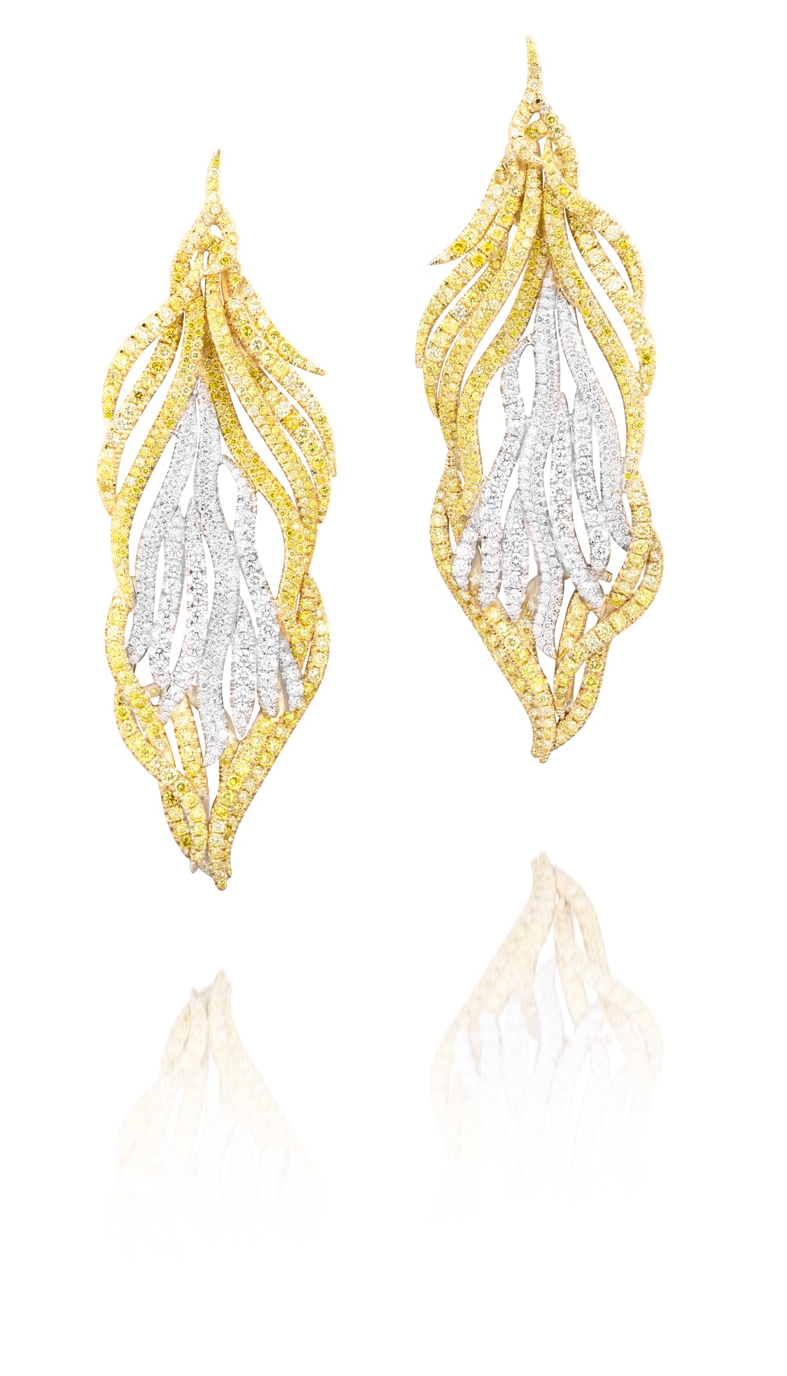 <p>A Pair of Coloured Diamond and Diamond Ear Pendants</p>

