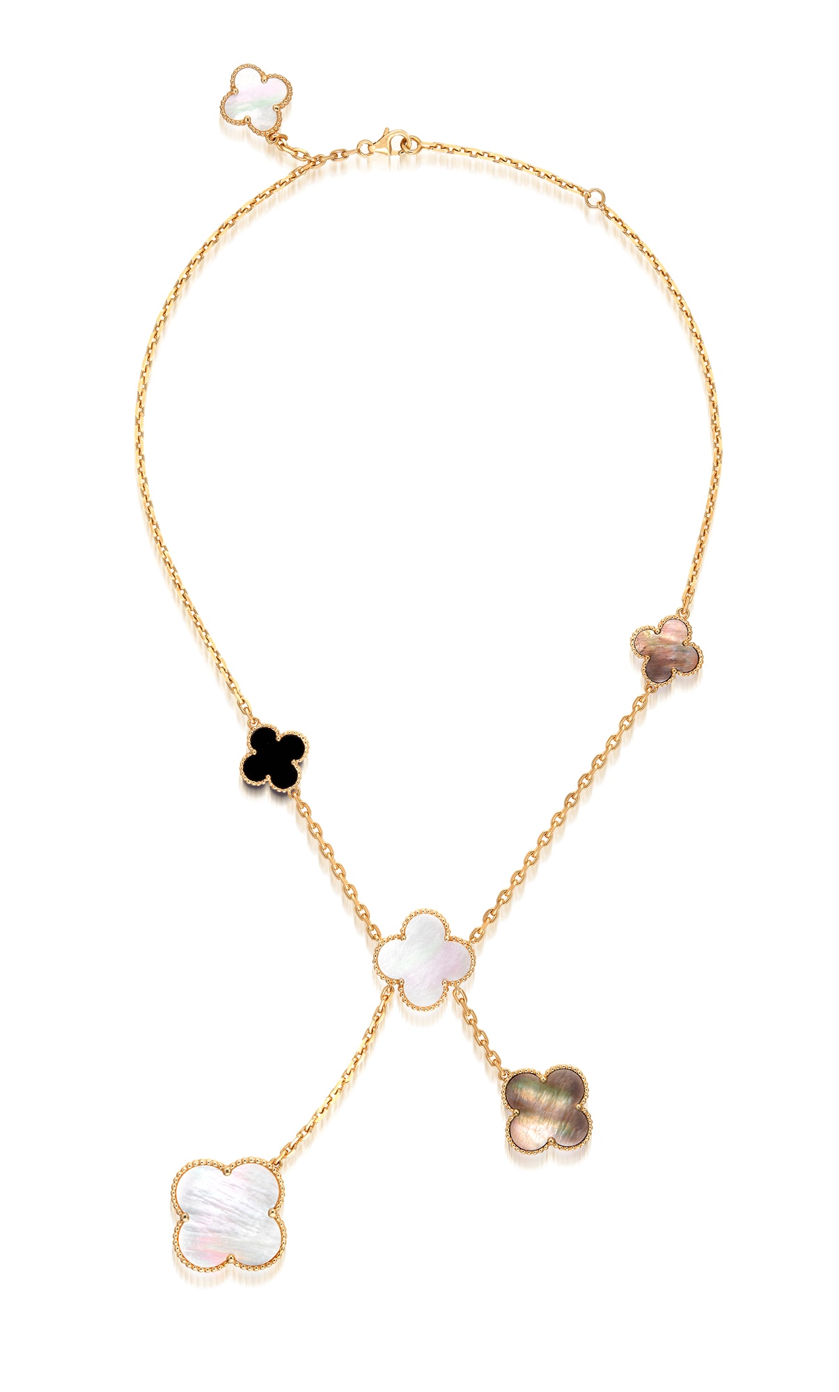 <p><strong>VAN CLEEF & ARPELS</strong> <em>Mother-of-Pearl and Onyx Necklace, 'Magic Alhambra'</em></p>
