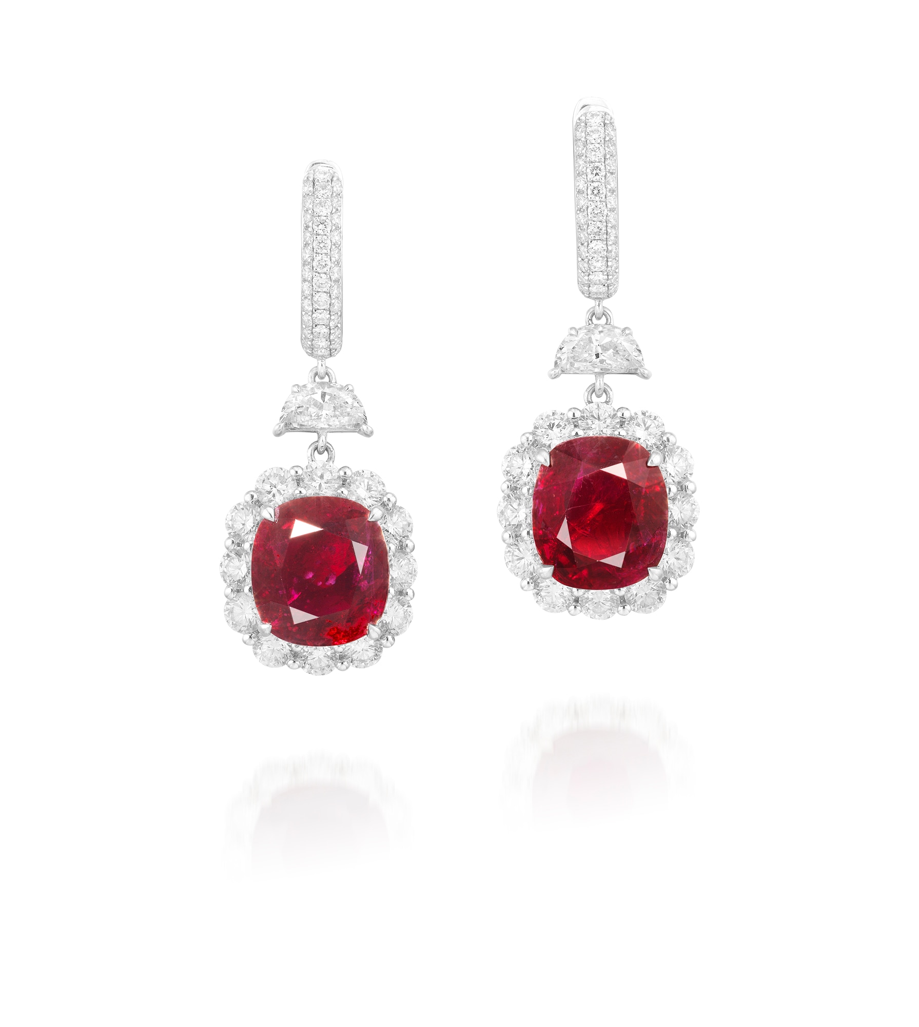 <p><em>Pair of Ruby and Diamond Ear Pendants</em></p>
