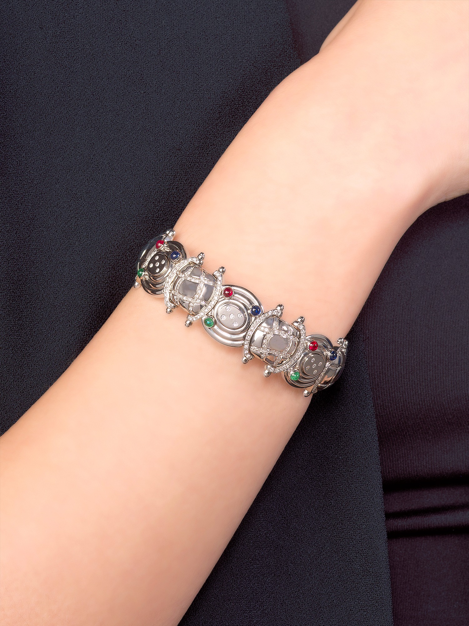 White Gold, Diamond and Gem Set Bangle Hong Kong Jewels