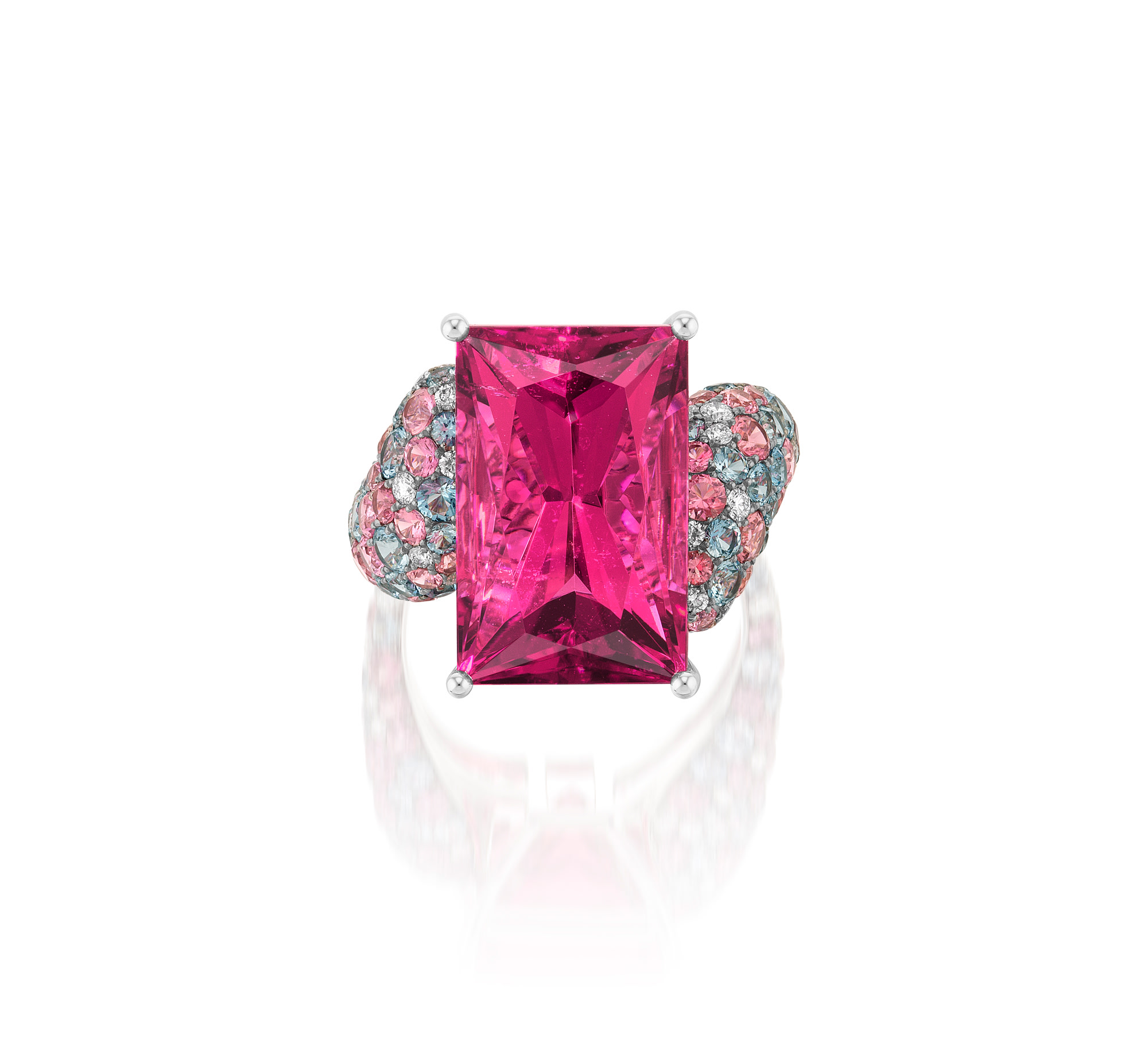<p><em>Pink Tourmaline, Aquamarine and Diamond Ring</em></p>
